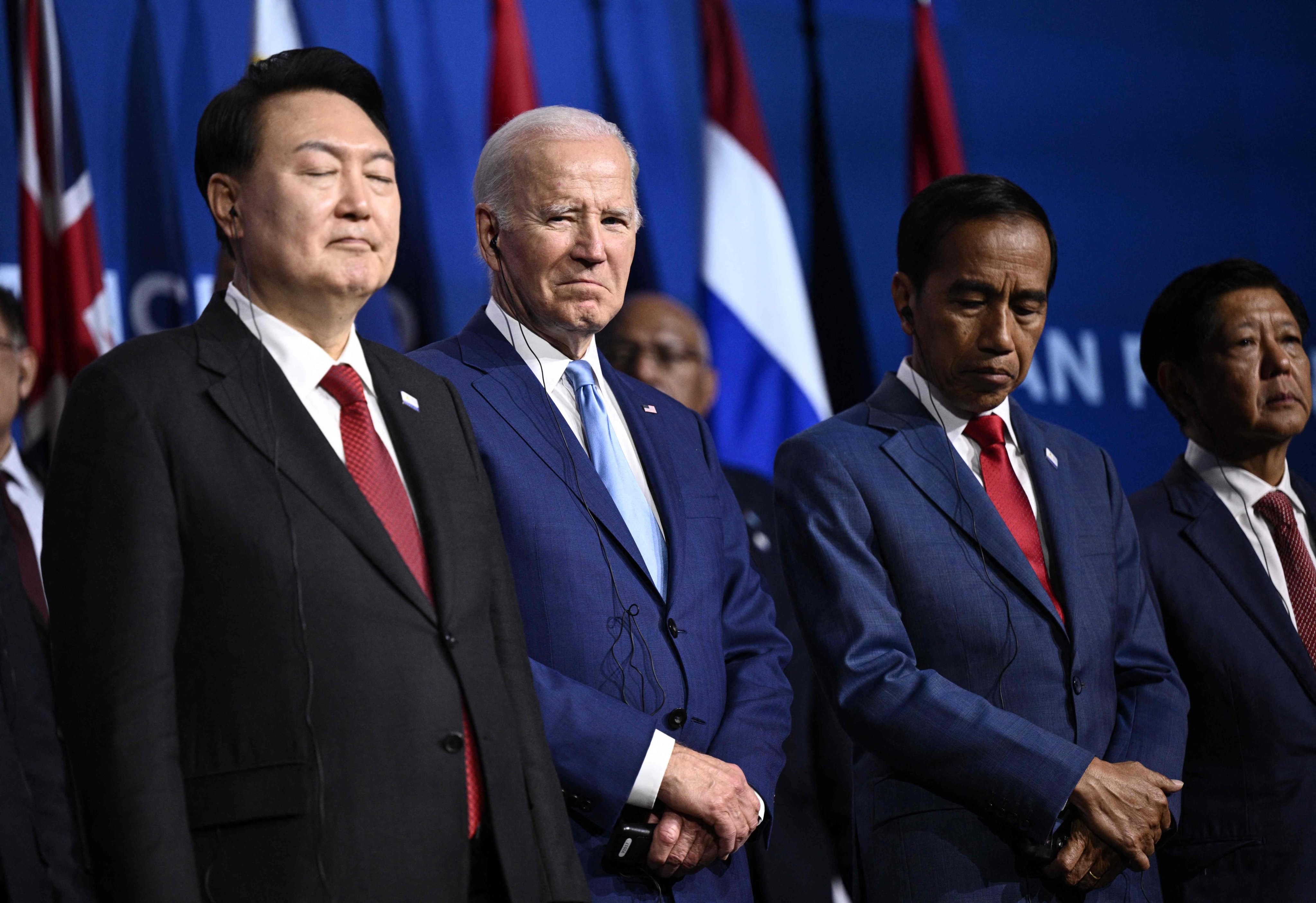 US President Joe Biden stands alongside South Korea’s Yoon Suk-yeol, Indonesia’s Joko Widodo and the Philippines’ Ferdinand Marcos Jnr during a meeting with members of the Indo-Pacific Economic Framework in San Francisco this month. Photo: AFP