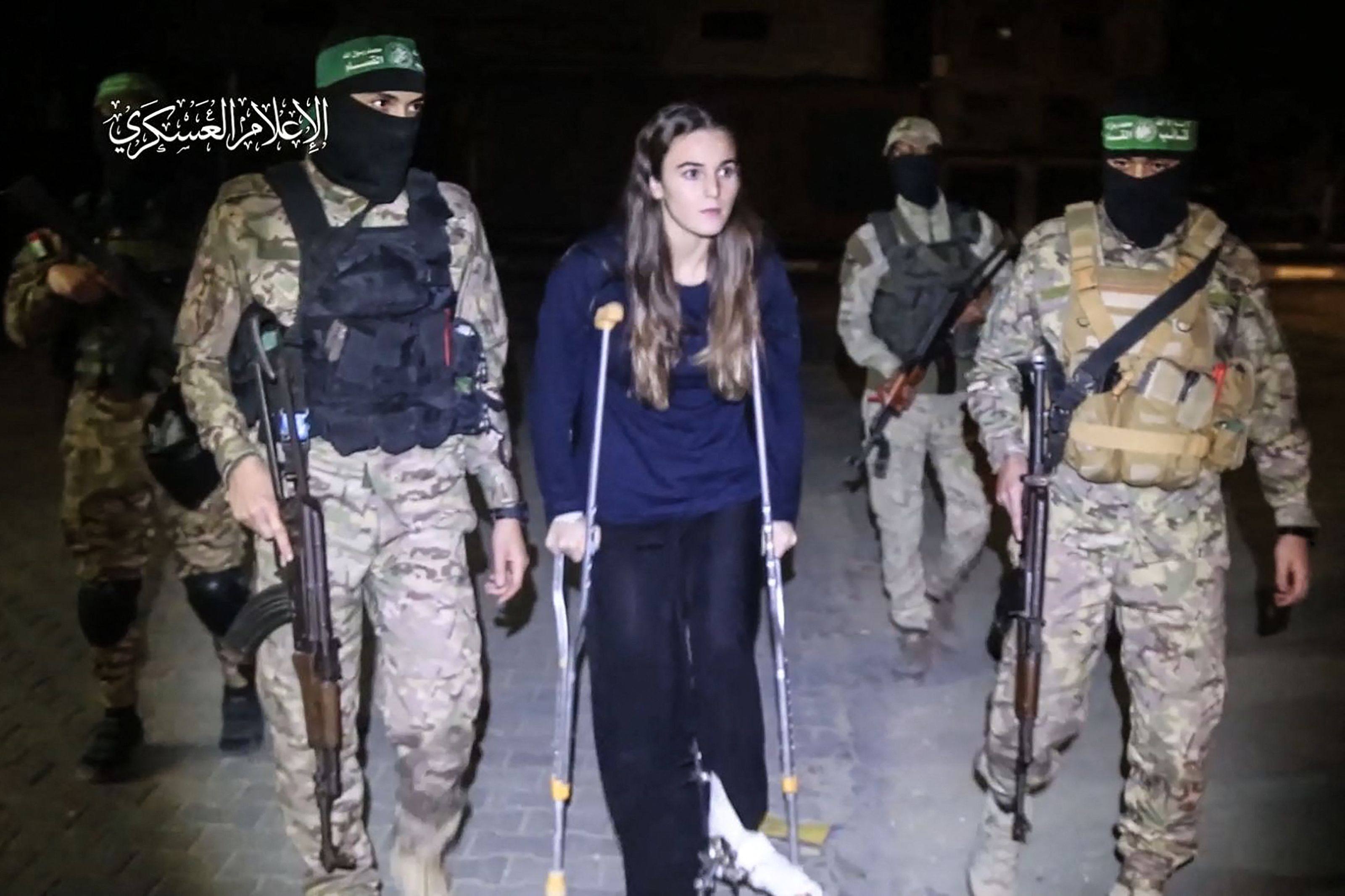 Among the hostages freed late Saturday was 21-year-old Maya Regev. Photo: Hamas Media Office via AFP 