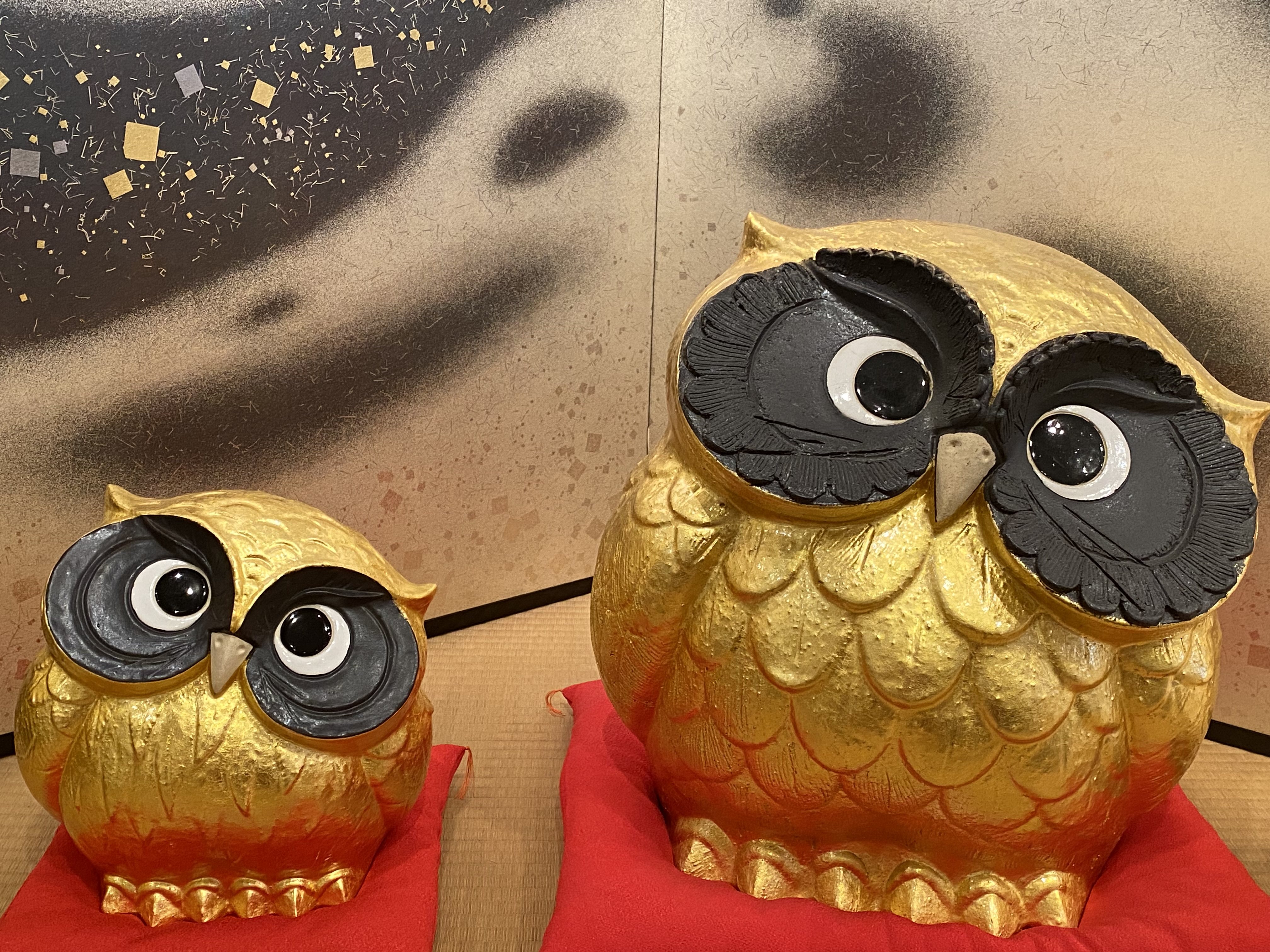 Gold plated owls at Gold Leaf Sakuda, a workshop and boutique in Kanazawa, Japan which has the city’s finest examples of gold leaf work. Photo: Tamara Hinson