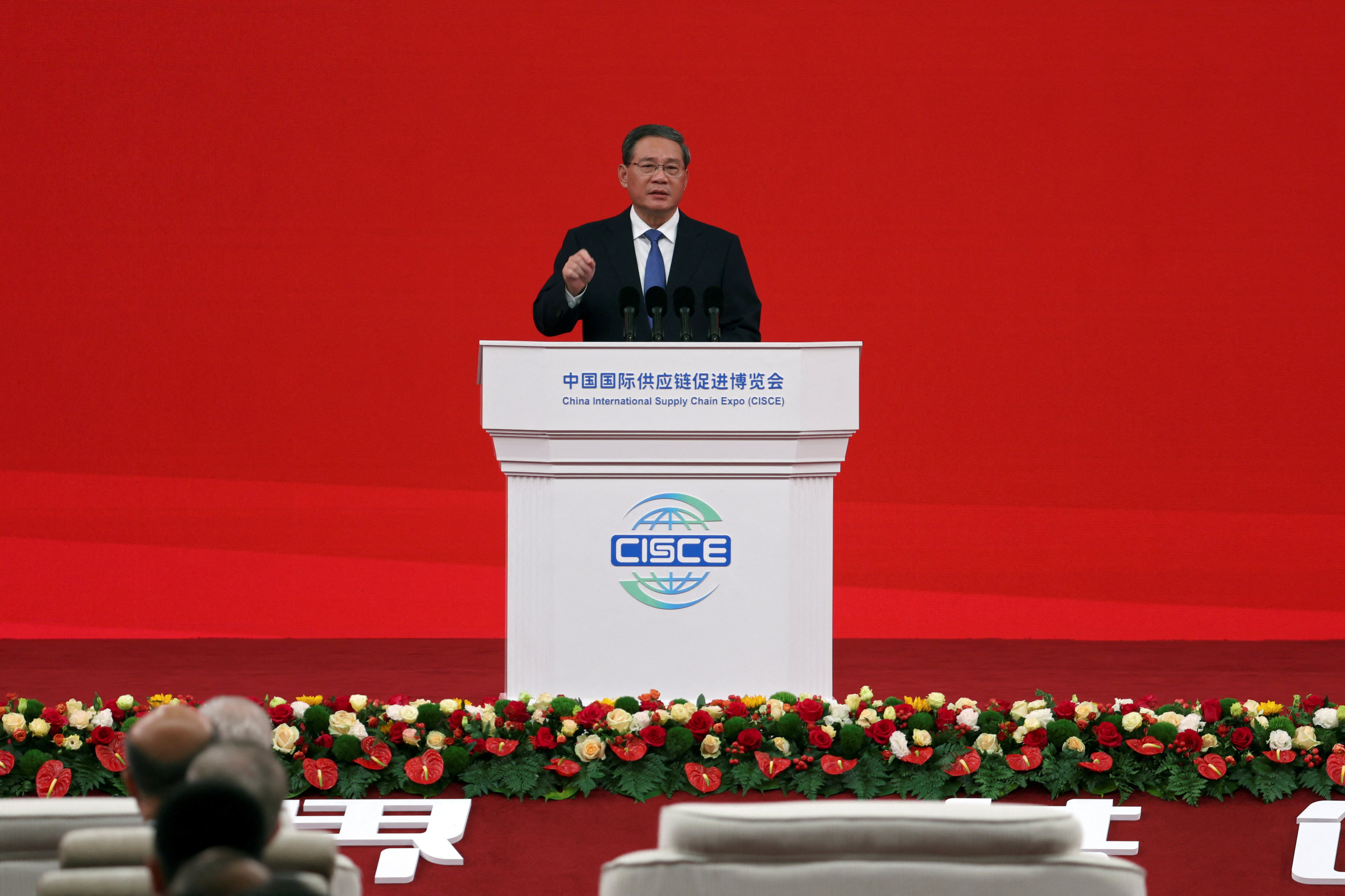 Premier Li Qiang spoke during the opening ceremony of the inaugural China International Supply Chain Expo on Tuesday in Beijing. Photo: Reuters