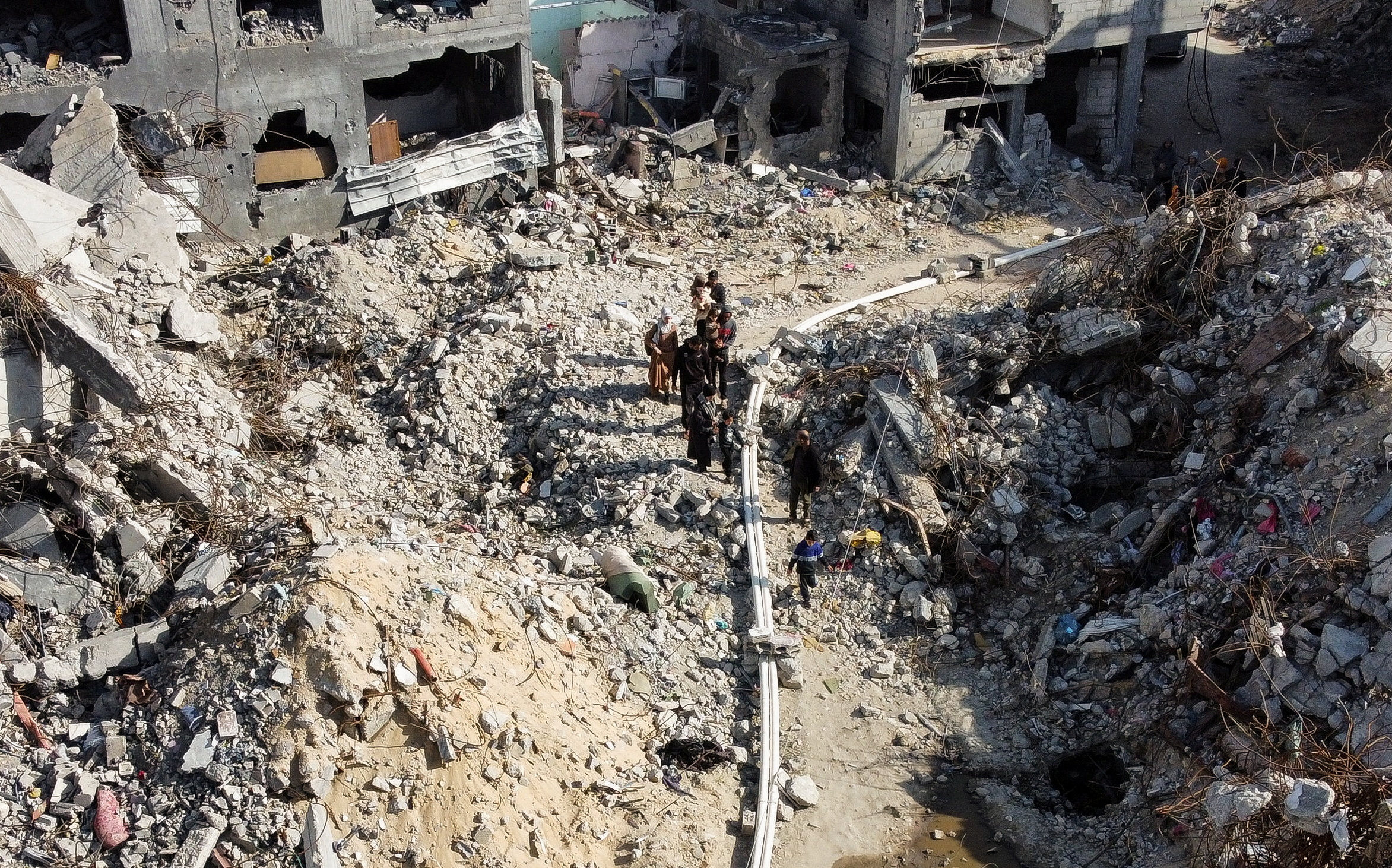 Residential buildings destroyed in Israeli strikes at Khan Younis refugee camp in southern Gaza on Monday. Photo: Reuters  