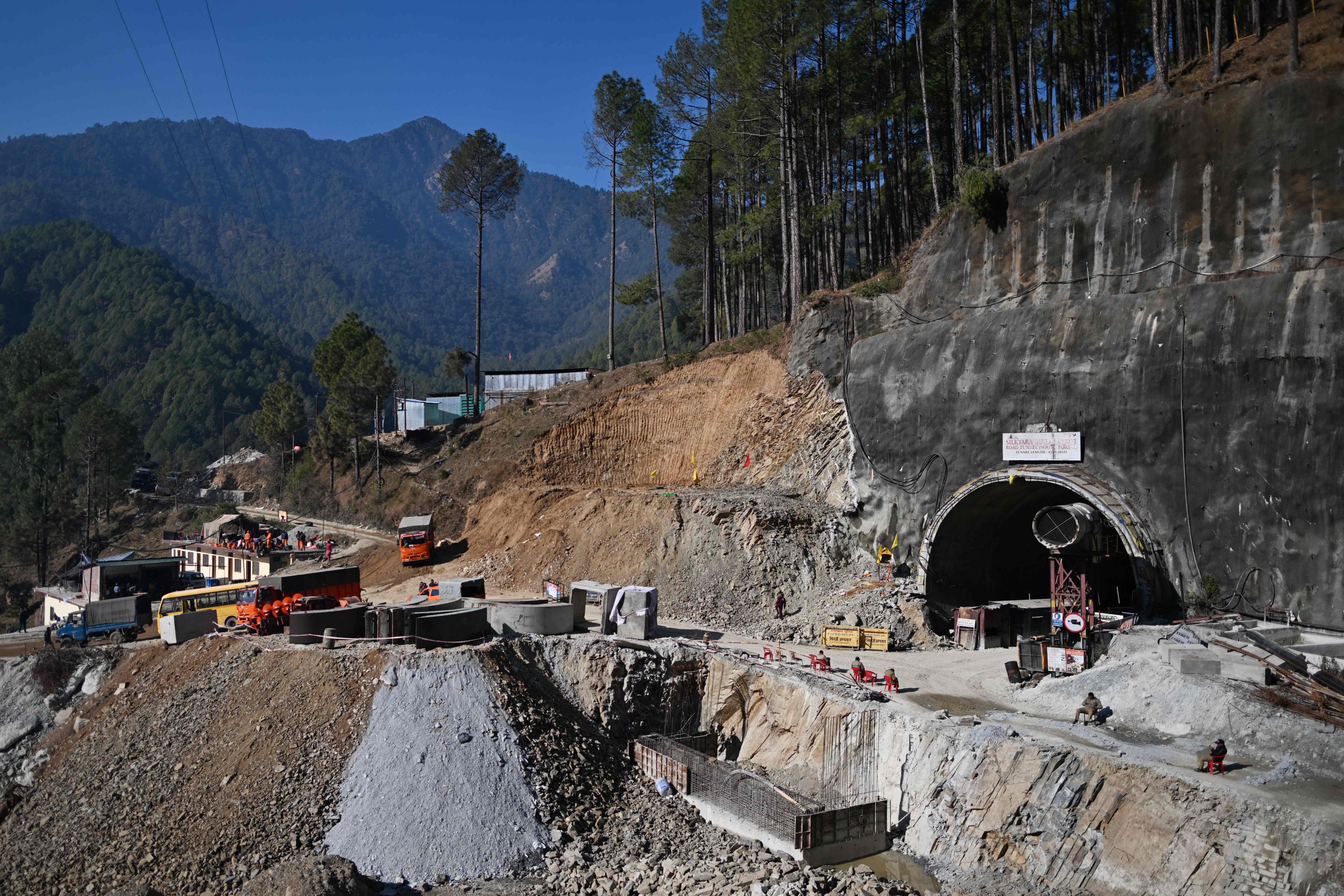 The entrance of the under-construction Silkyara tunnel that caved in is seen in the Uttarkashi district of India’s Uttarakhand state on Wednesday. Experts say the region’s fragile geology makes tunnels such as this one prone to collapse. Photo: AFP