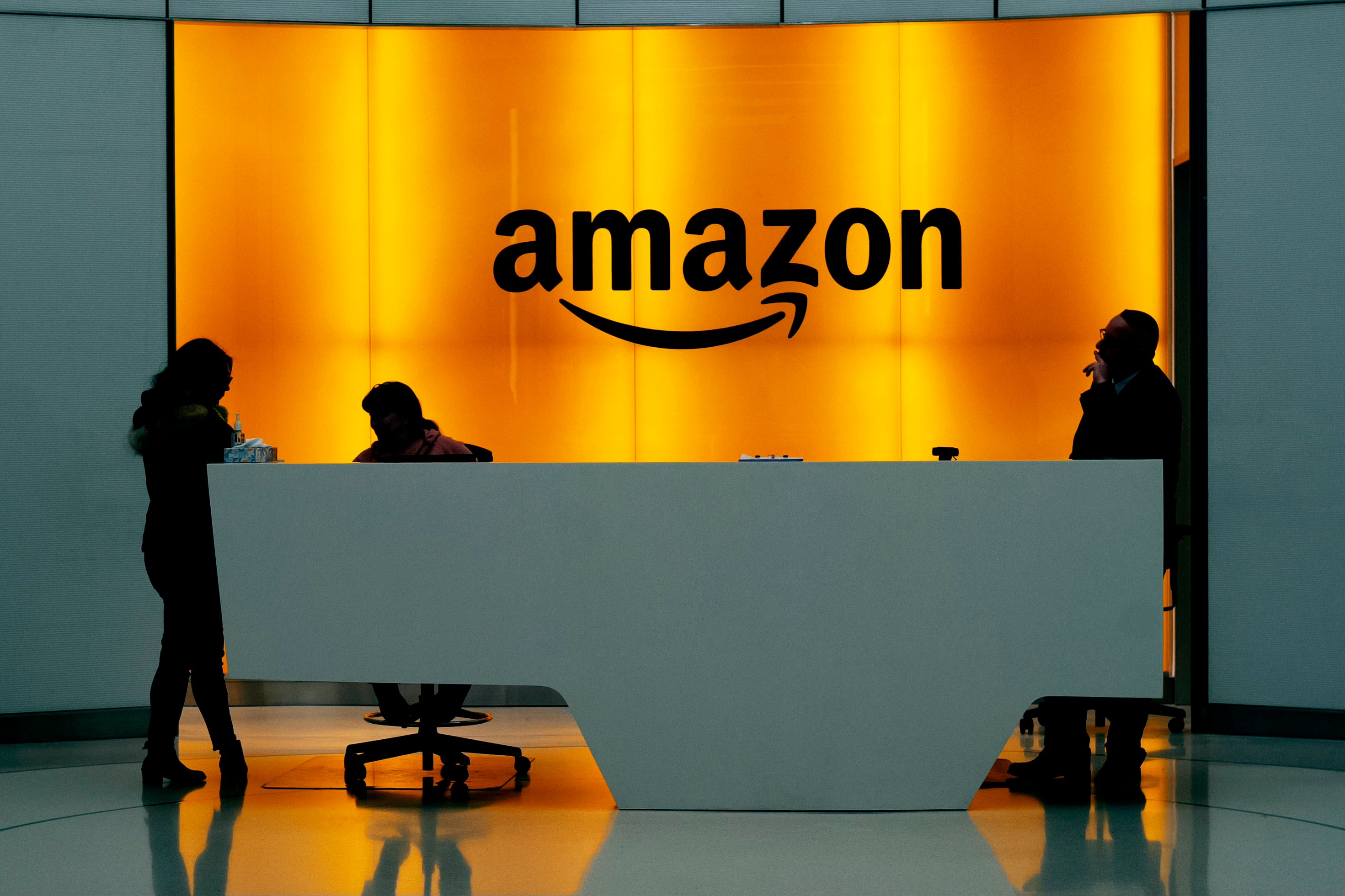 The lobby of Amazon’s offices in New York. Photo: AP Photo