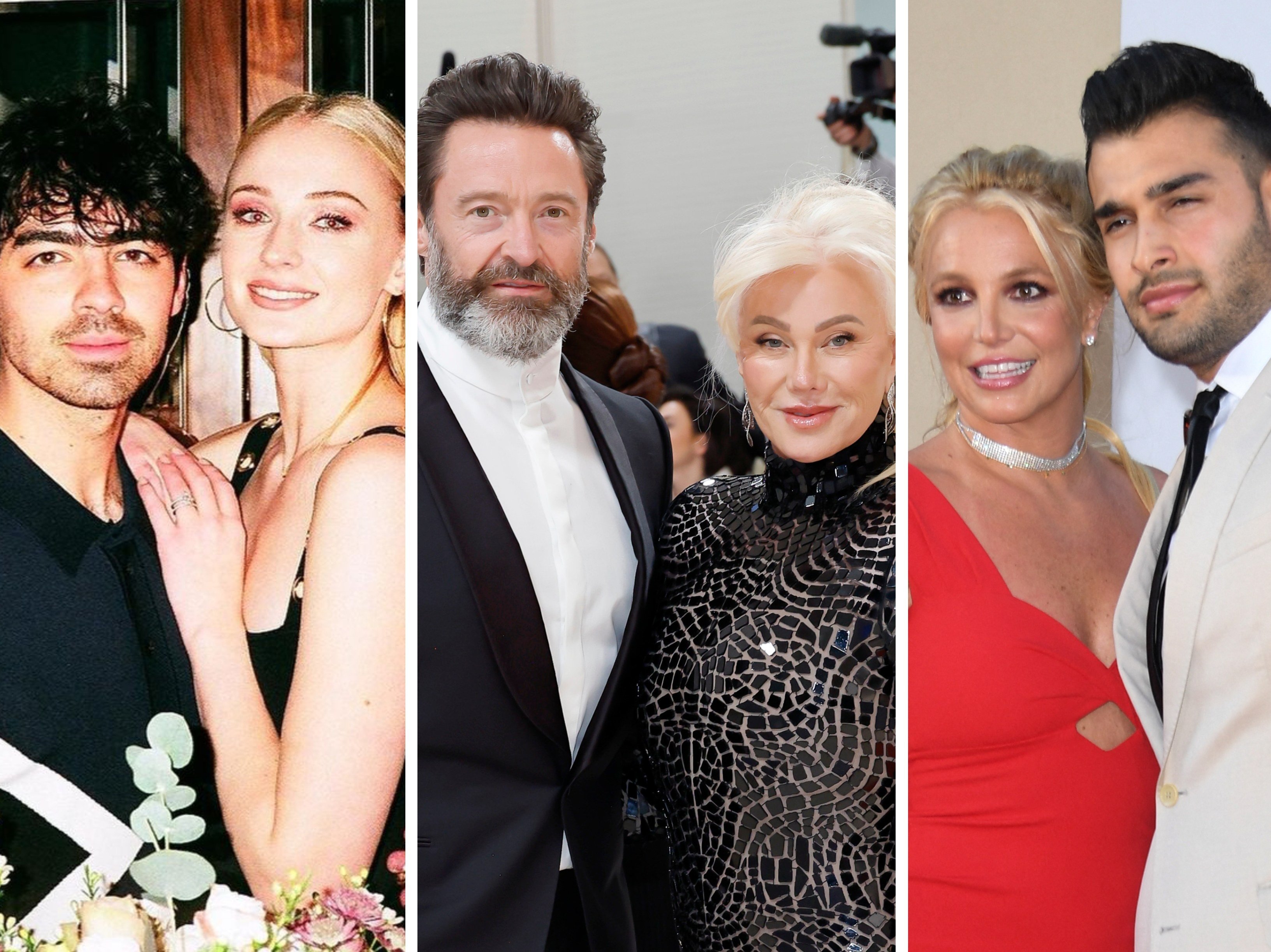 Among the celebrity divorces in 2023 were (from left) Joe Jonas and Sophie Turner, Hugh Jackman and Deborra-Lee Furness, and Britney Spears and Sam Asghari. Photos: Getty Images, AFP, Reuters