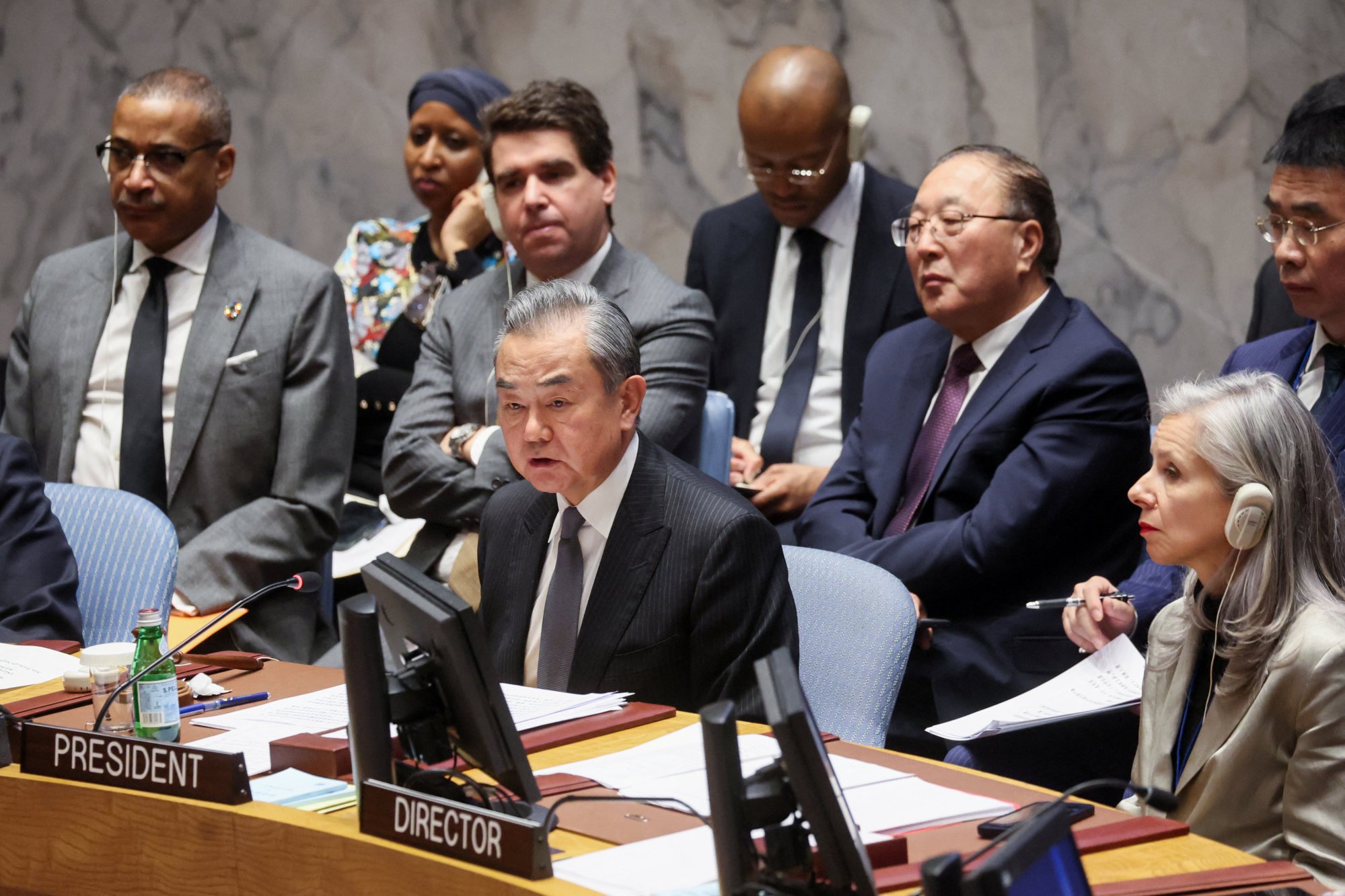 Chinese Foreign Minister Wang Yi speaks at a UN Security Council meeting on Wednesday. Photo: Reuters