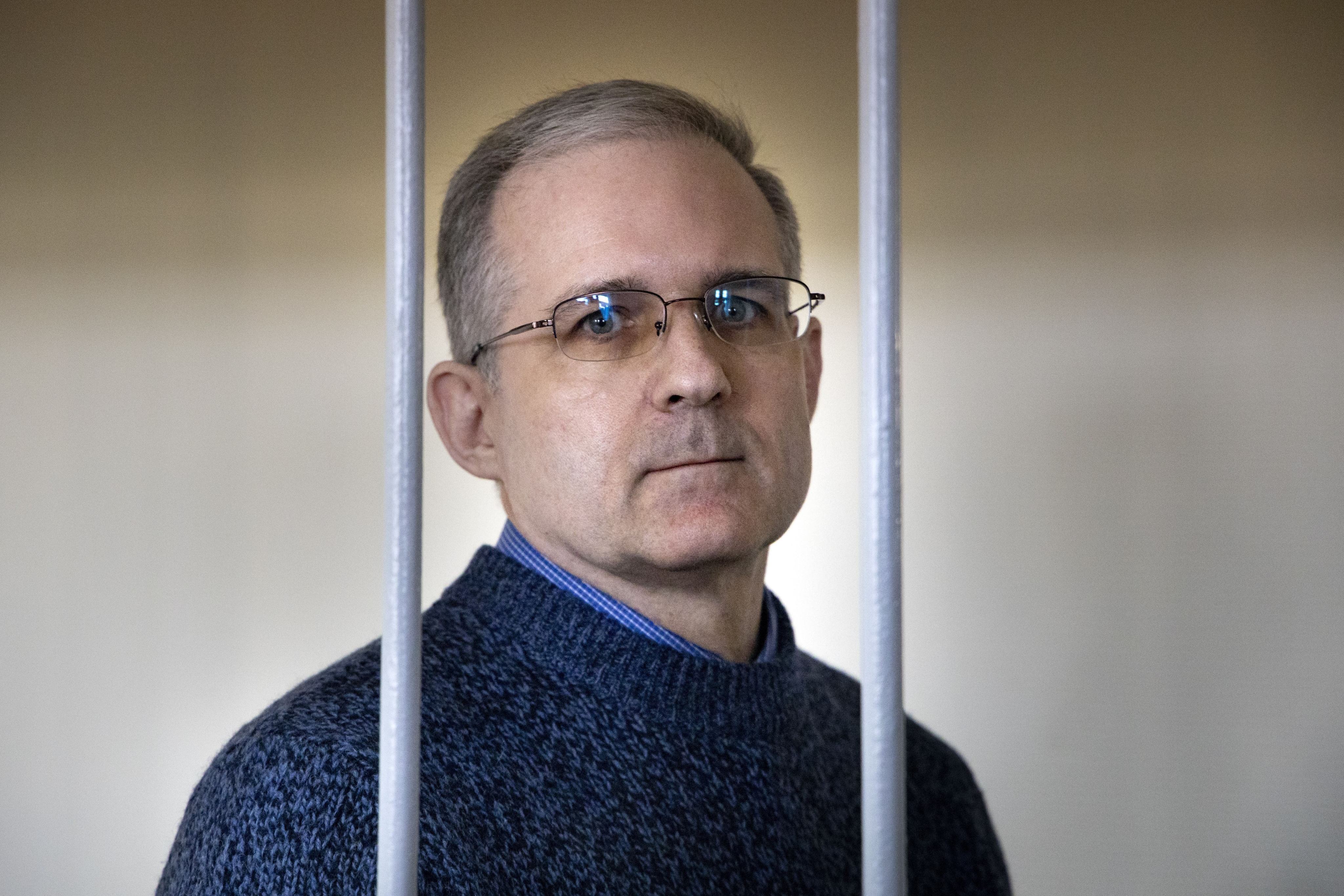 Paul Whelan, a former US Marine who was arrested for alleged spying in Moscow, standing in a defendant’s cage as he waits for a hearing in a courtroom in Moscow in August 2019. Photo: AP