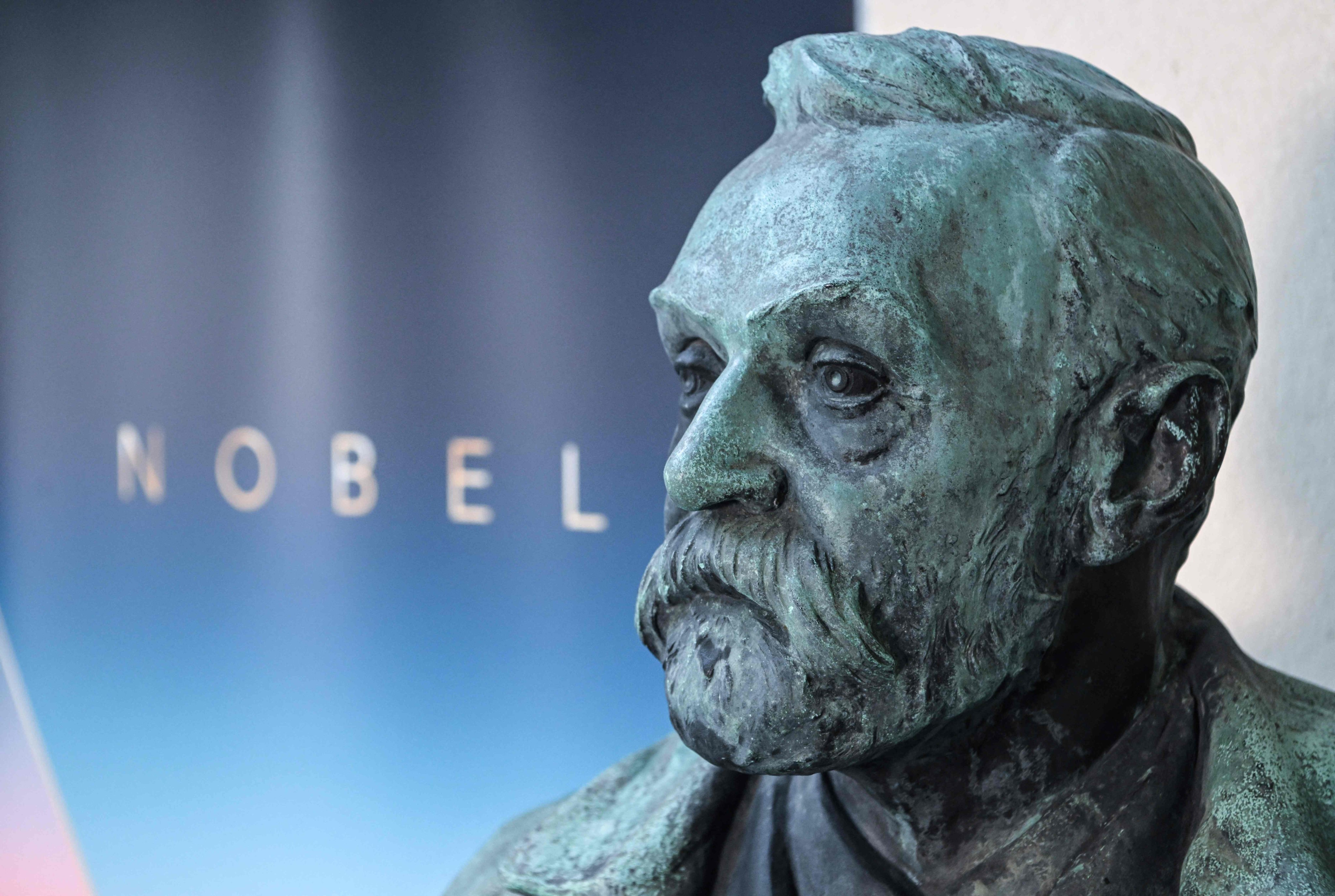 A statue of Alfred Nobel is pictured ahead of a press conference to announce a Nobel Prize winner in Stockholm in 2022. The award was created by Swedish inventor and philanthropist Nobel in his will to celebrate those who have conferred the greatest benefit on mankind. Photo: AFP 
