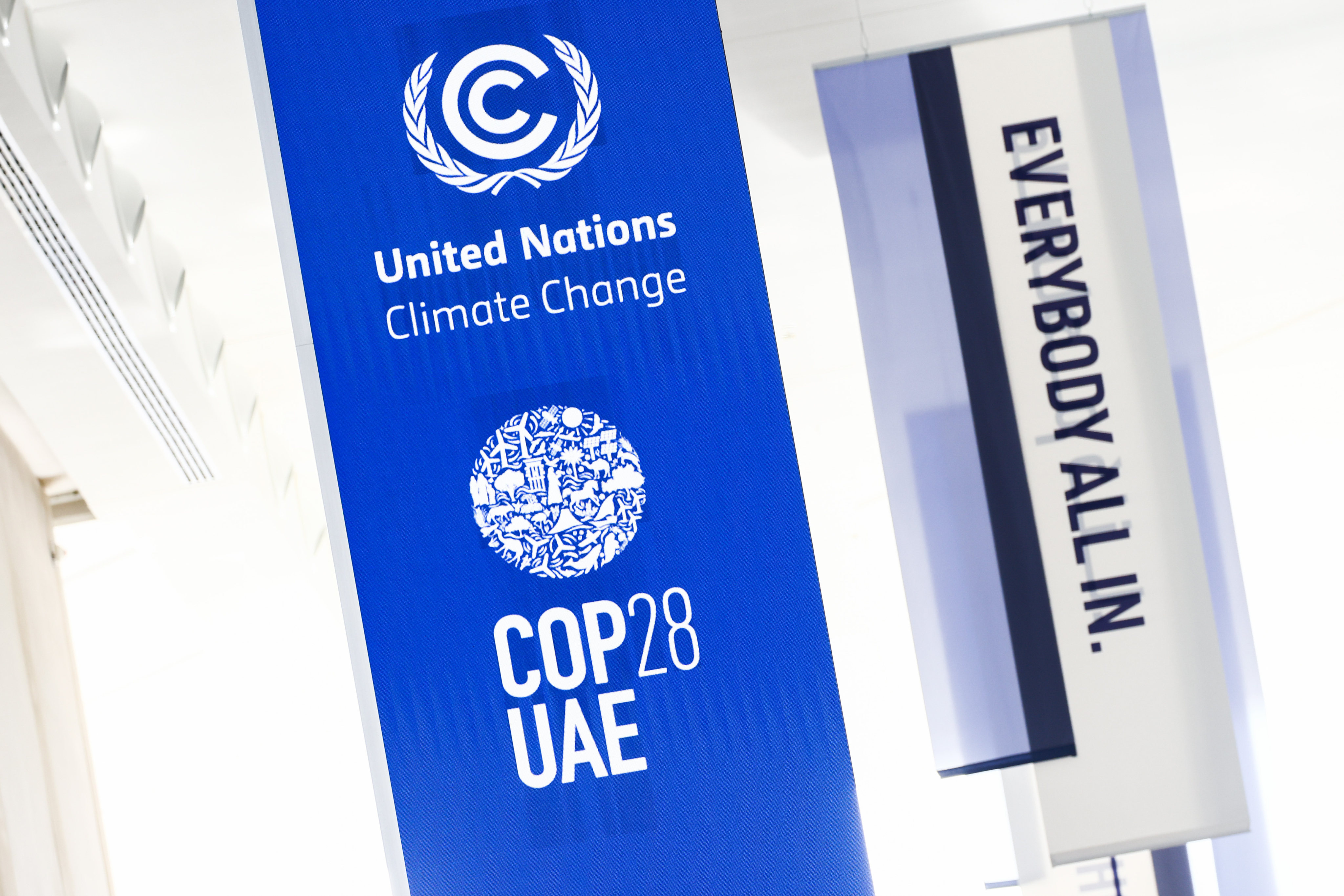 A Cop28 poster pictured in Expo City in Dubai, United Arab Emirates on November 30, 2023. Photo: DPA