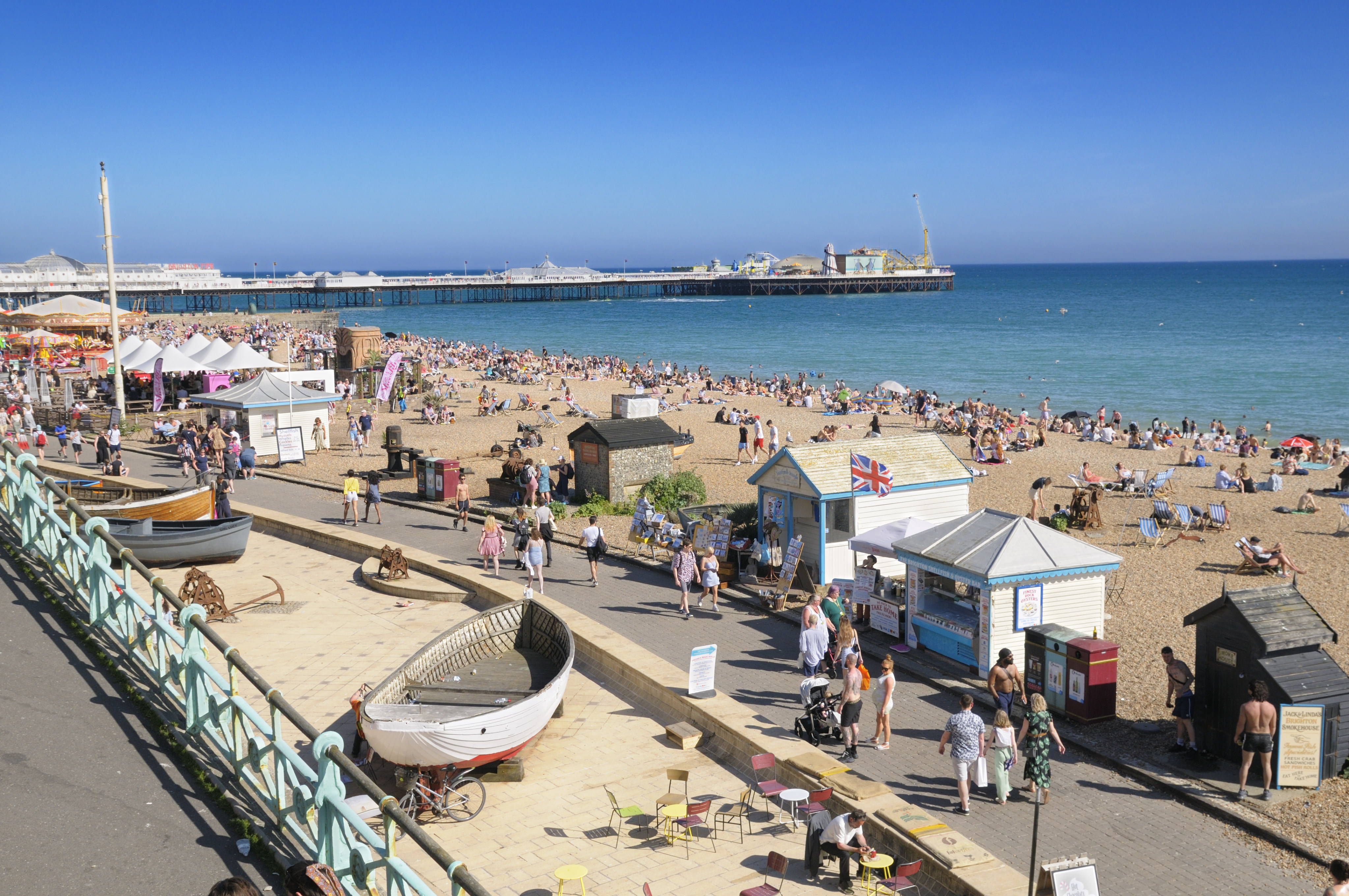 A rare sunny summer’s day at the beach in Brighton, on England’s south coast. Photo: Getty Images