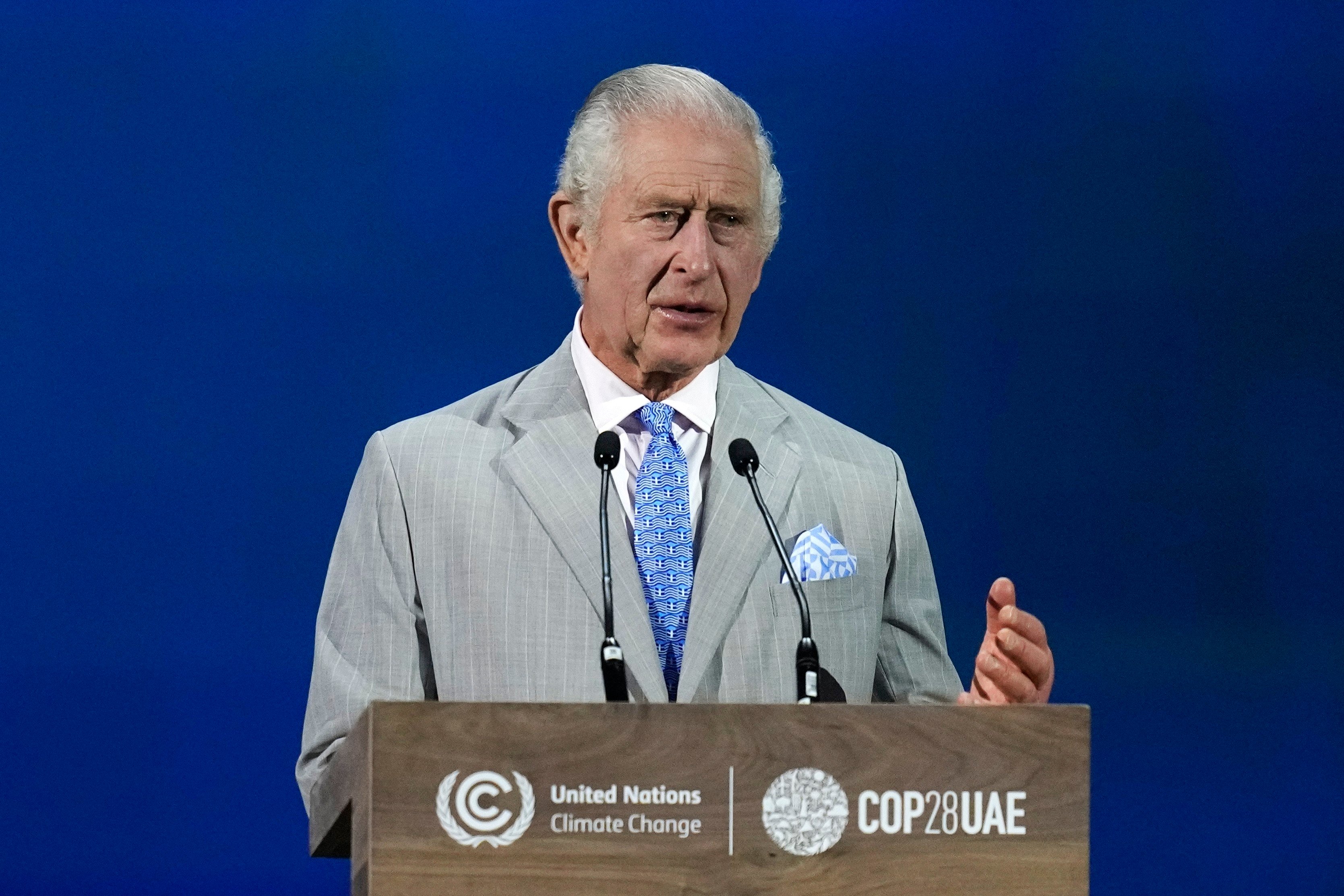 Britain’s King Charles speaks during the Cop28 climate summit in Dubai on Friday. Photo: AP