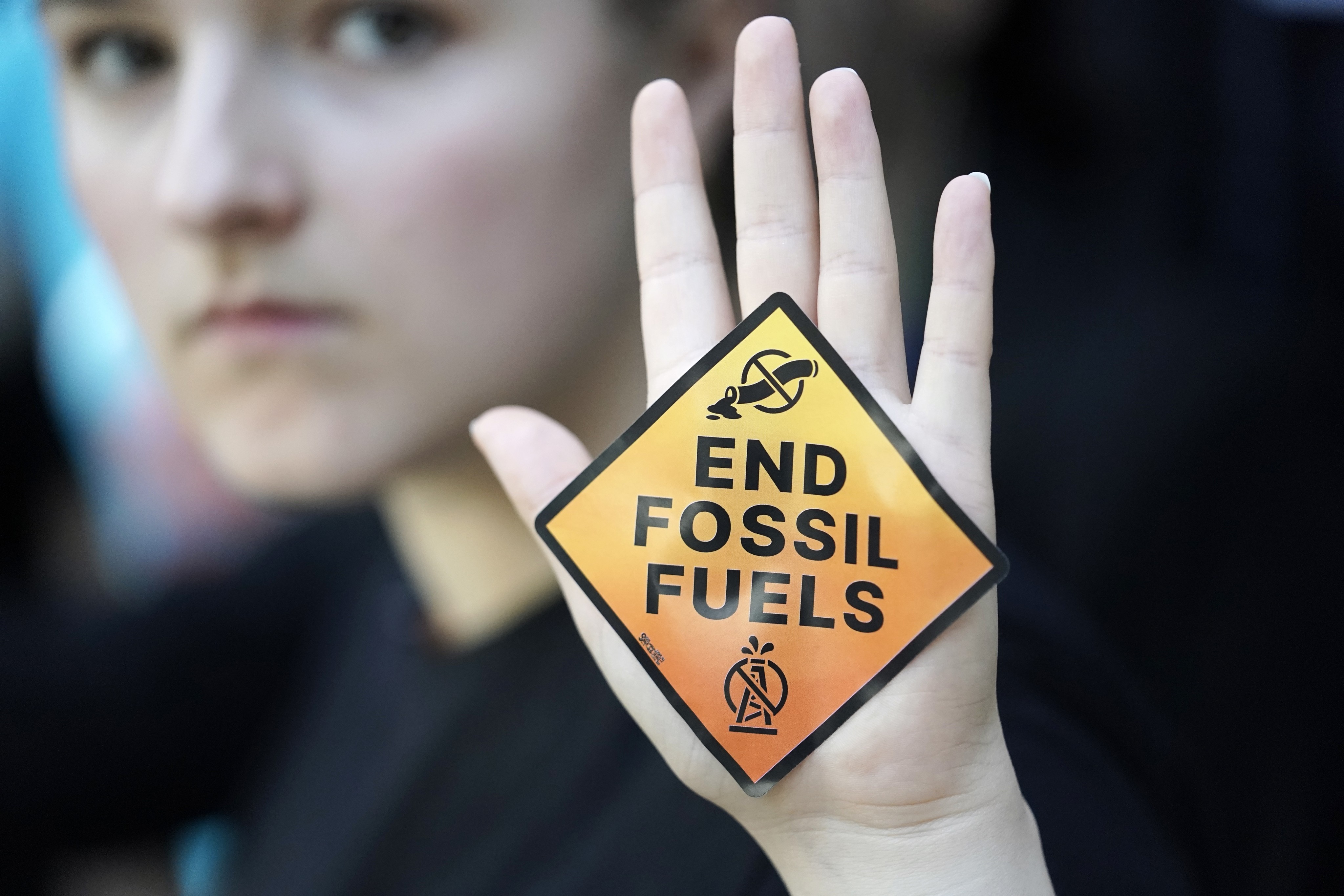A demonstrator makes a point at the Cop28 UN climate summit on December 2 in Dubai, United Arab Emirates. Photo: AP