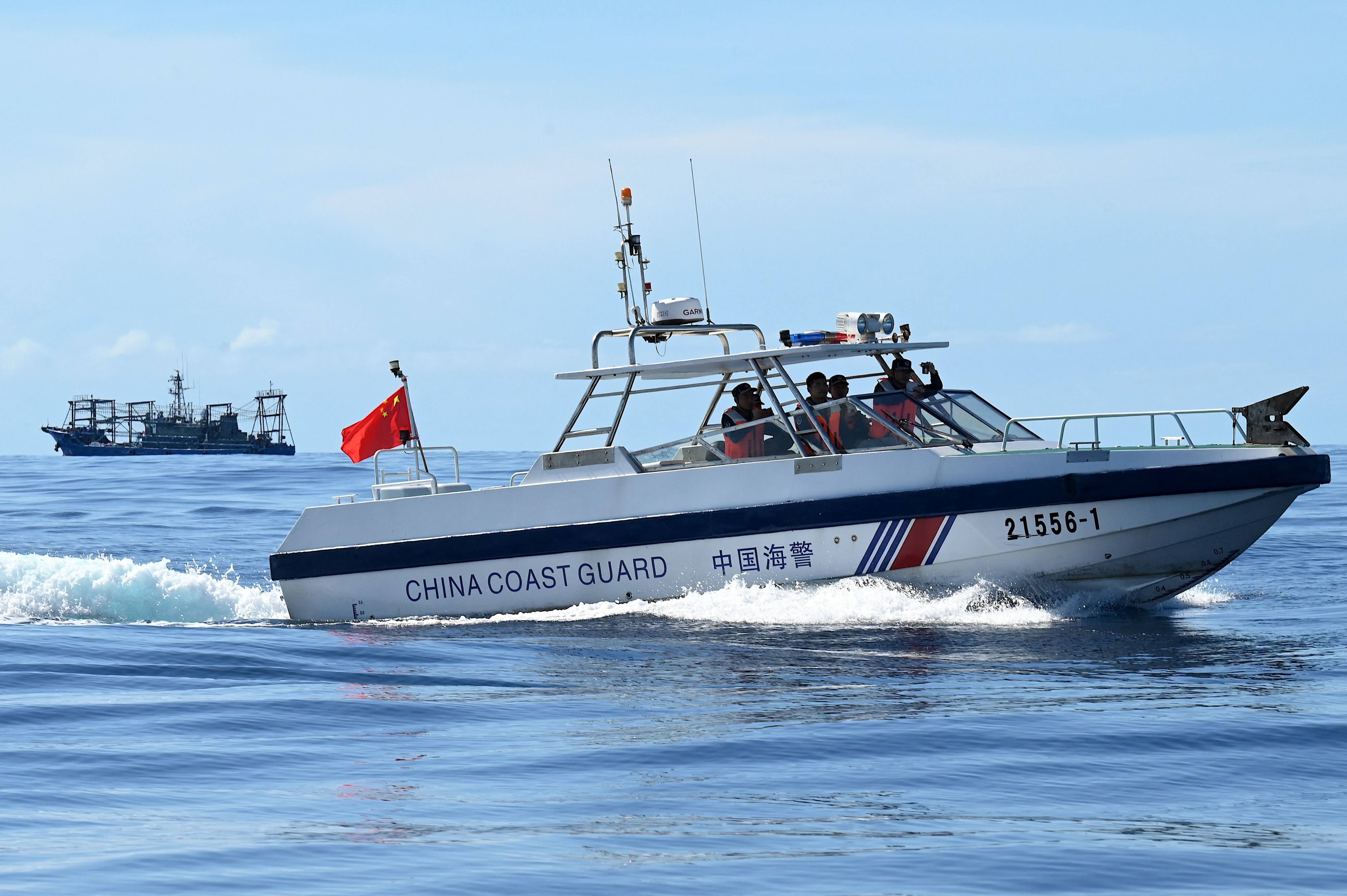 A China coastguard boat at Second Thomas Shoal in the South China Sea. Photo: AFP
