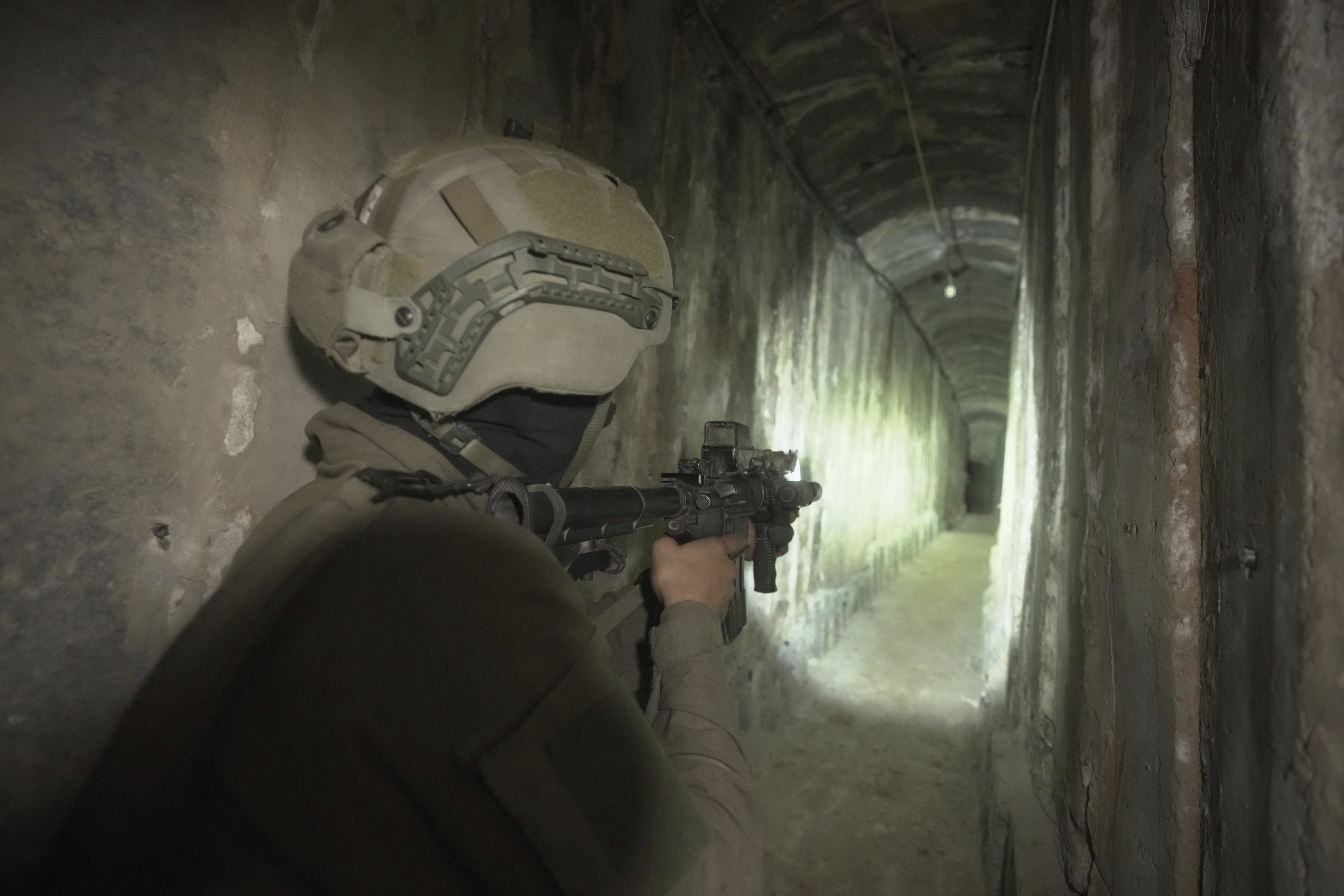 Israeli soldiers showing the media an underground tunnel found underneath al-Shifa Hospital in Gaza City. File photo: AP