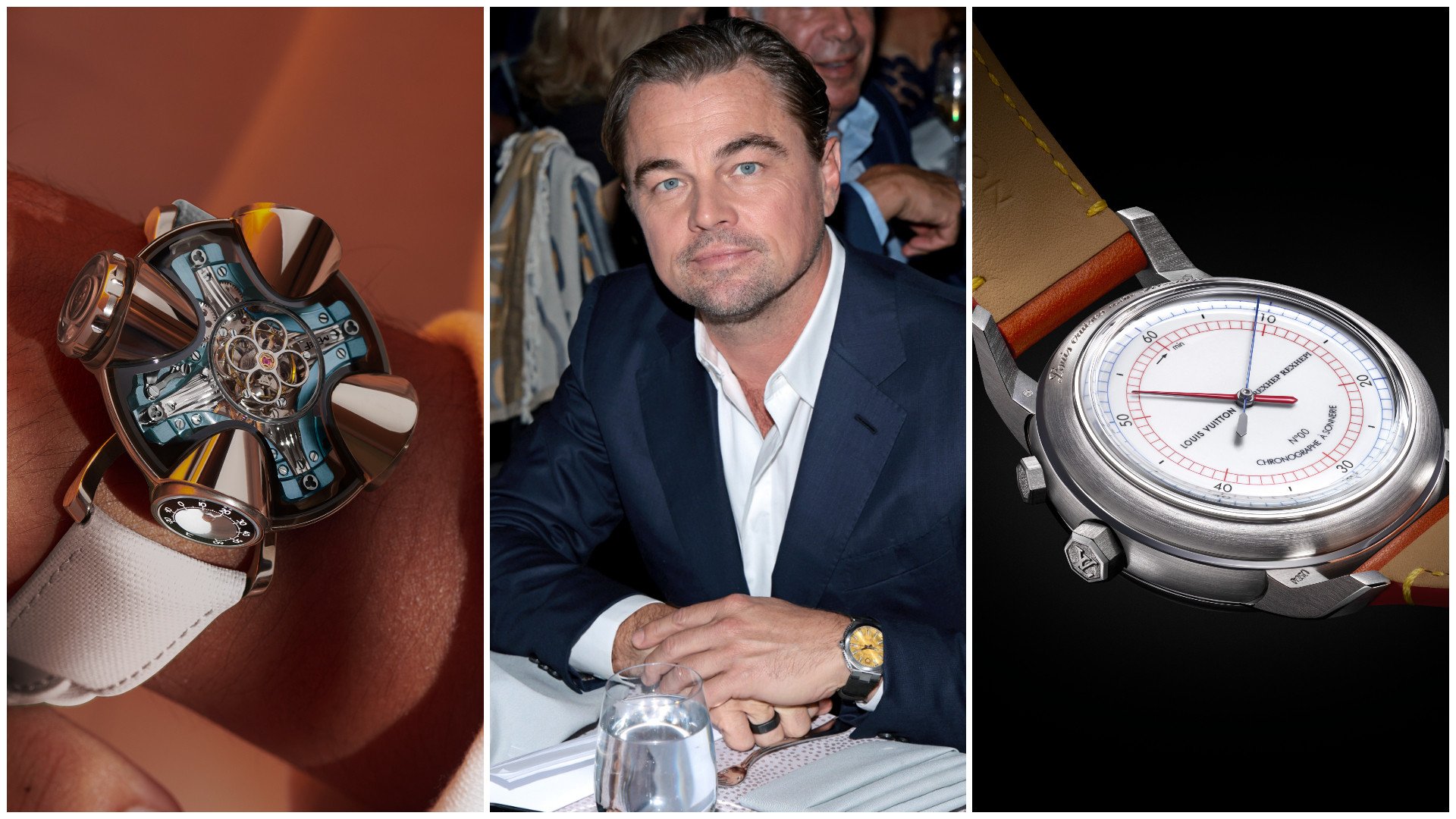 From left to right: MB&F released the HM11 Architect; Leonard DiCaprio joined in a US$2.3 million seed round for sustainable masion ID Geneve; Louis Vuitton teamed up with Rexhep Rexhepi on the Akrivia LVRR-01. Photos: Handout