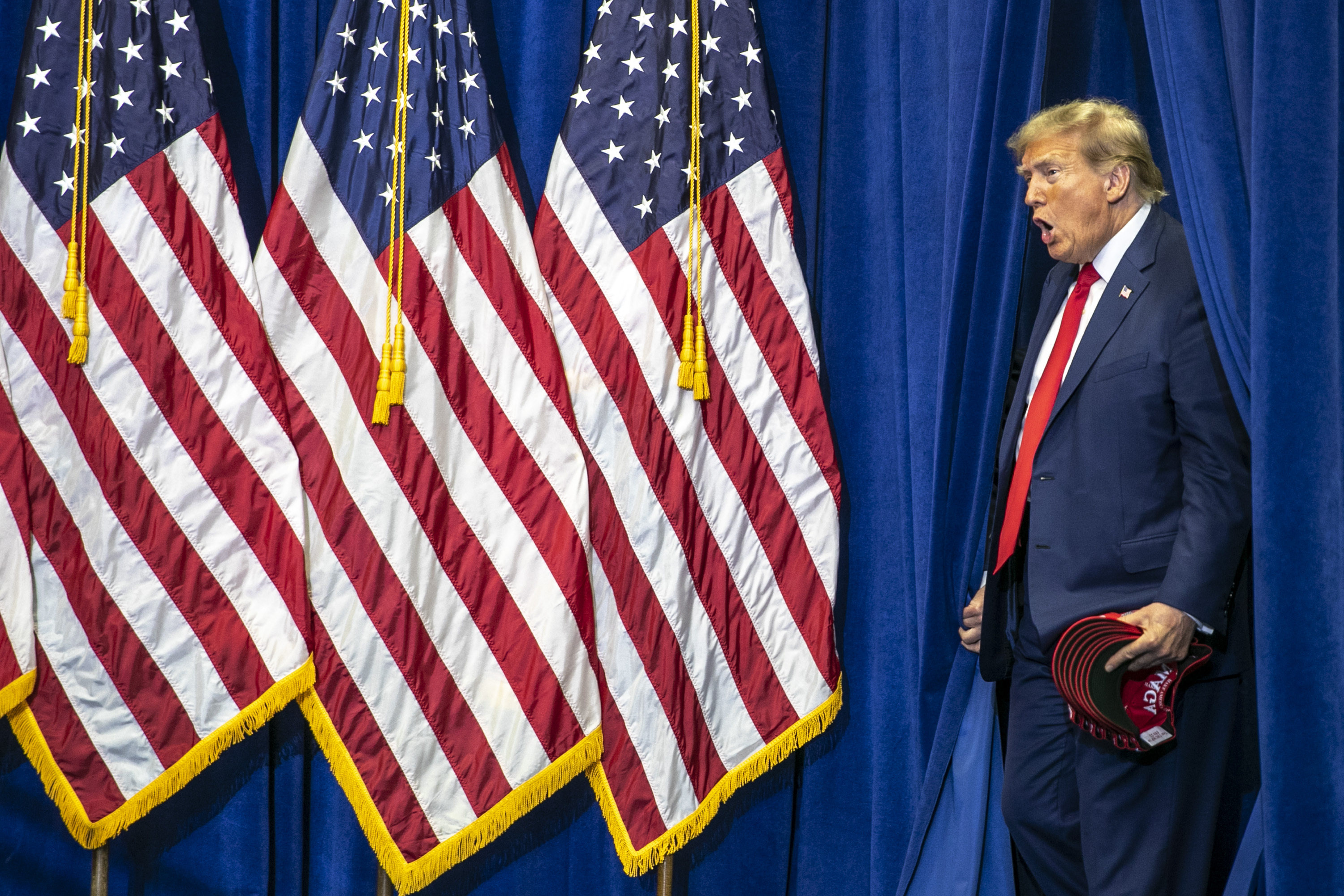 Donald Trump at a caucus event in Cedar Rapids, Iowa, US on Saturday. Photo: The Gazette via AP