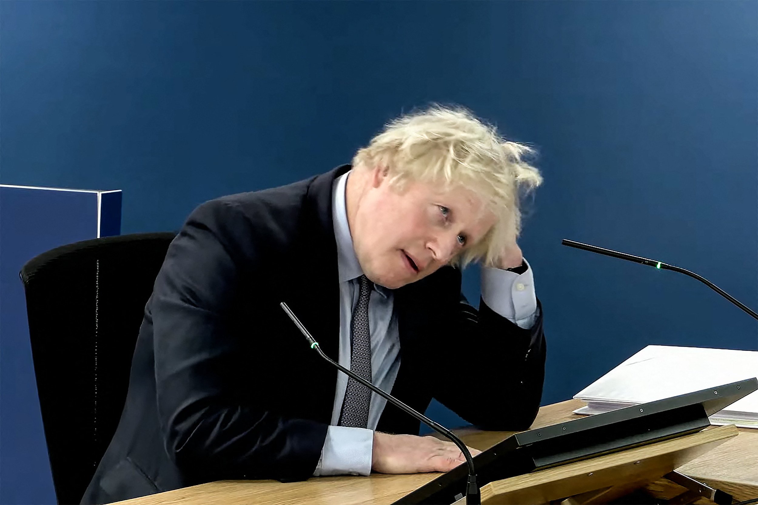 Britain’s former Prime Minister Boris Johnson gives evidence at the UK Covid-19 Inquiry. Photo: UK Covid-19 Inquiry/AFP