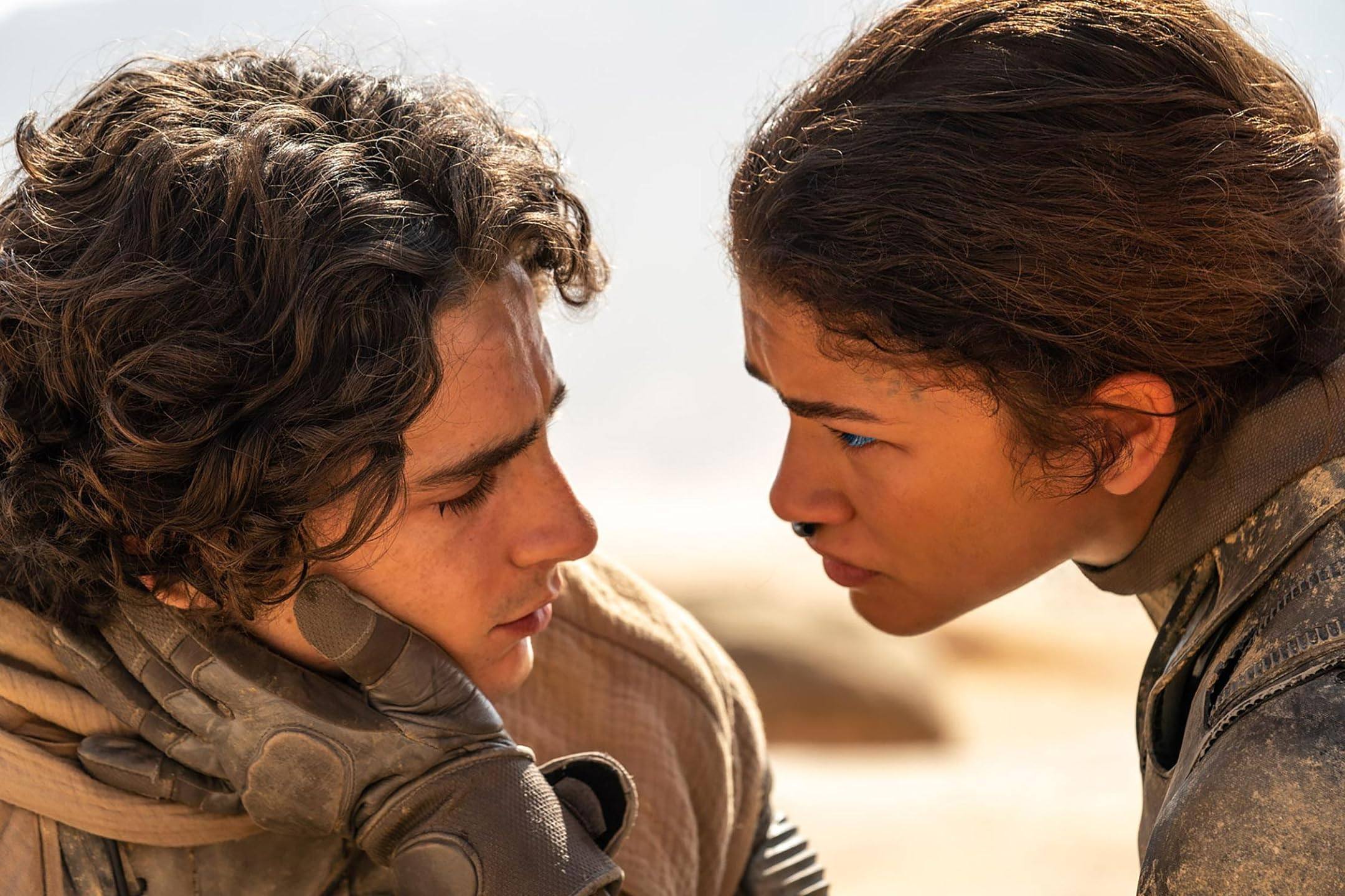 Timothée Chalamet (left) and Zendaya in a still from “Dune: Part Two”. Photo: Niko Tavernise.