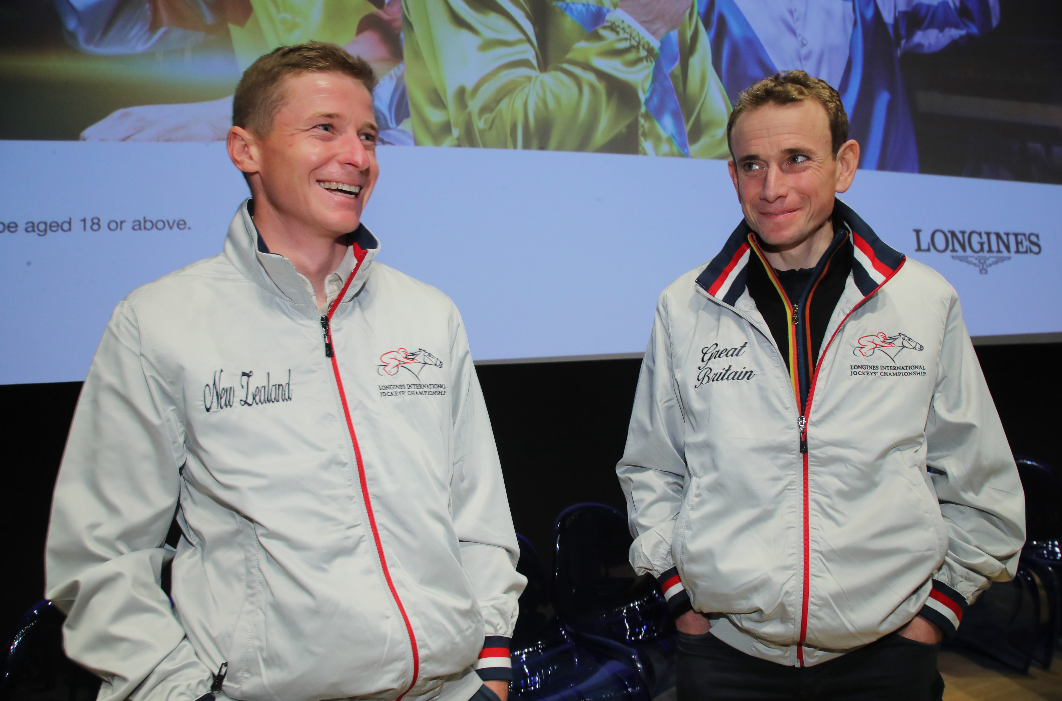 James McDonald and Ryan Moore attend the Longines International Jockeys’ Championship media event. Photos: Kenneth Chan