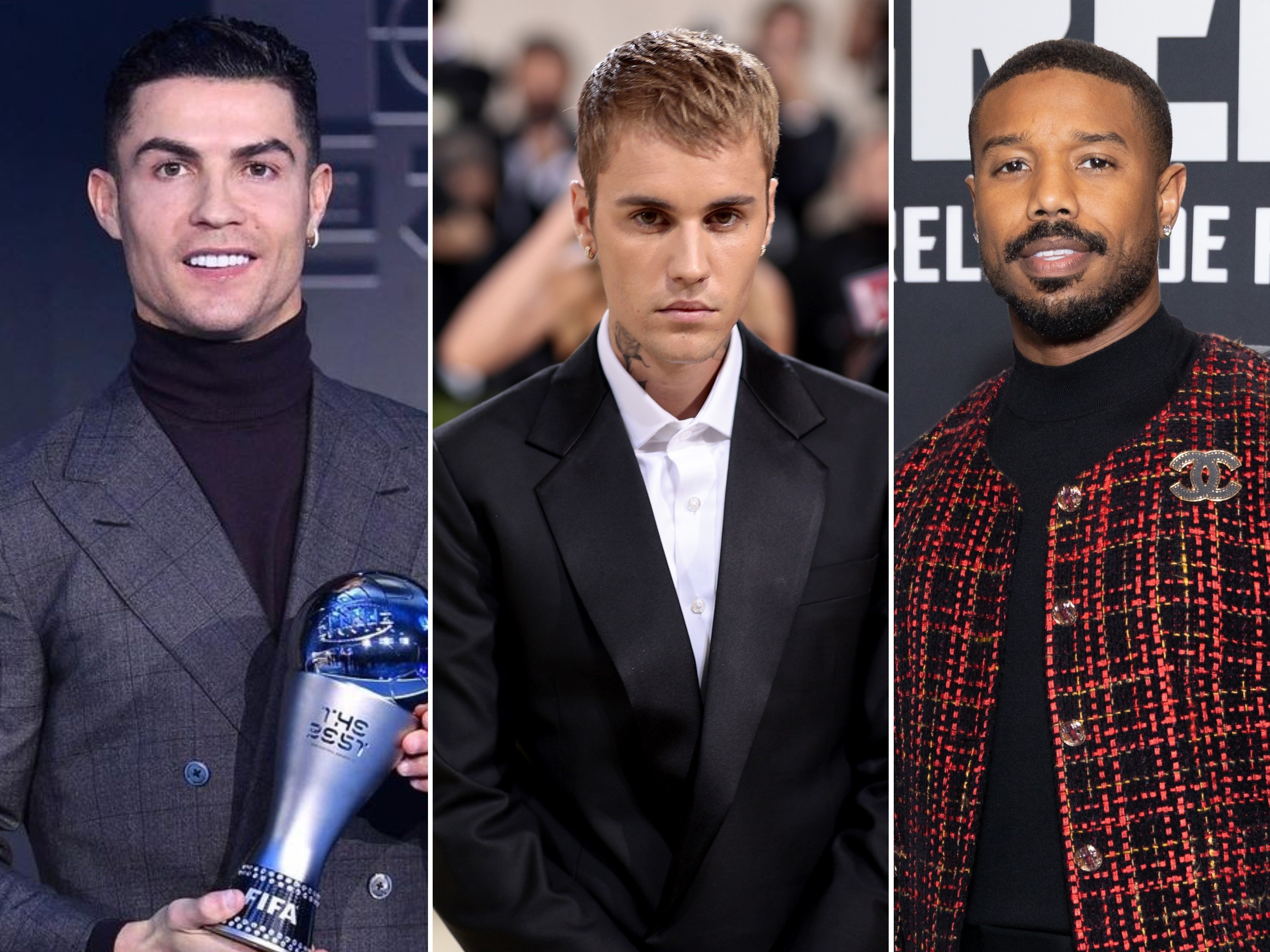 Celebrities who escaped unhurt in car crashes include Cristiano Ronaldo, Justin Bieber and Michael B. Jordan. Photos: Getty Images, @cristiano/Instagram