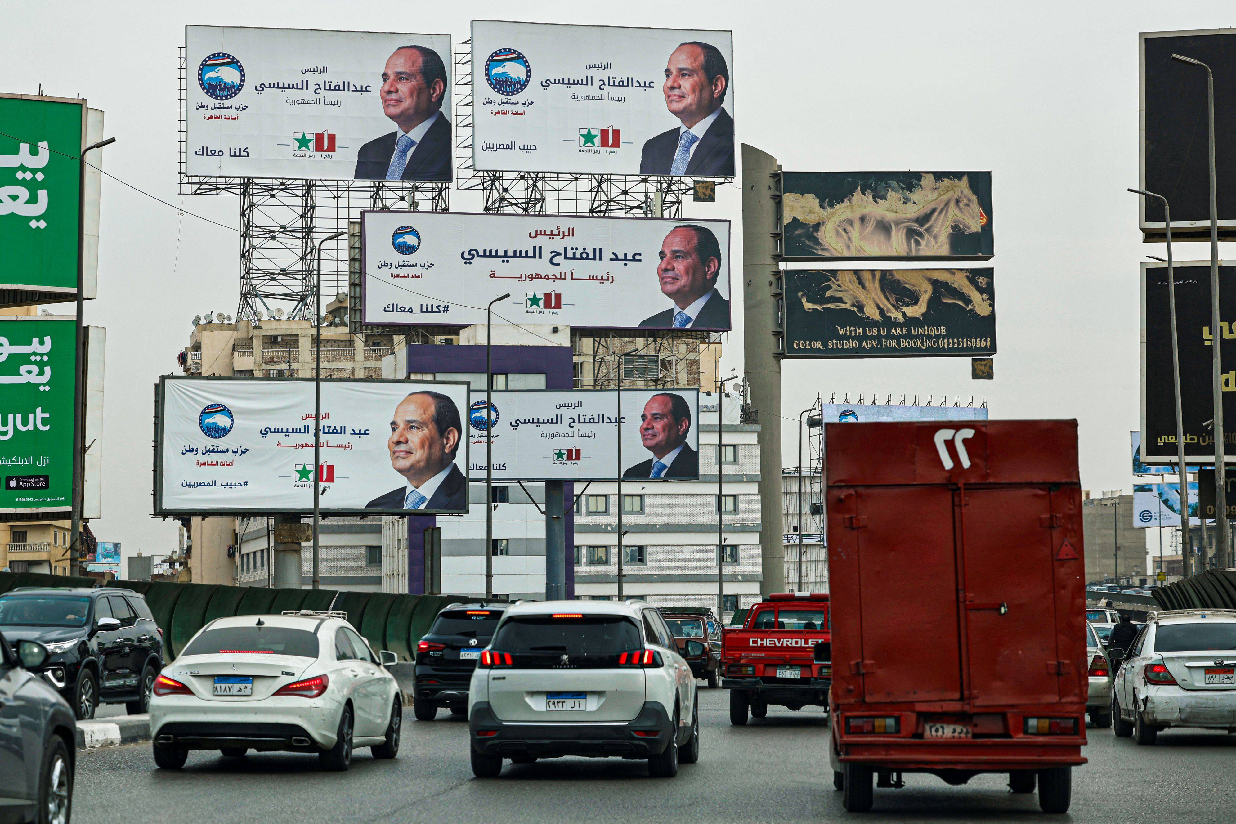 Campaign billboards for Egypt’s President Abdel-Fattah el-Sisi in Cairo, ahead of the country’s election. Photo: AFP