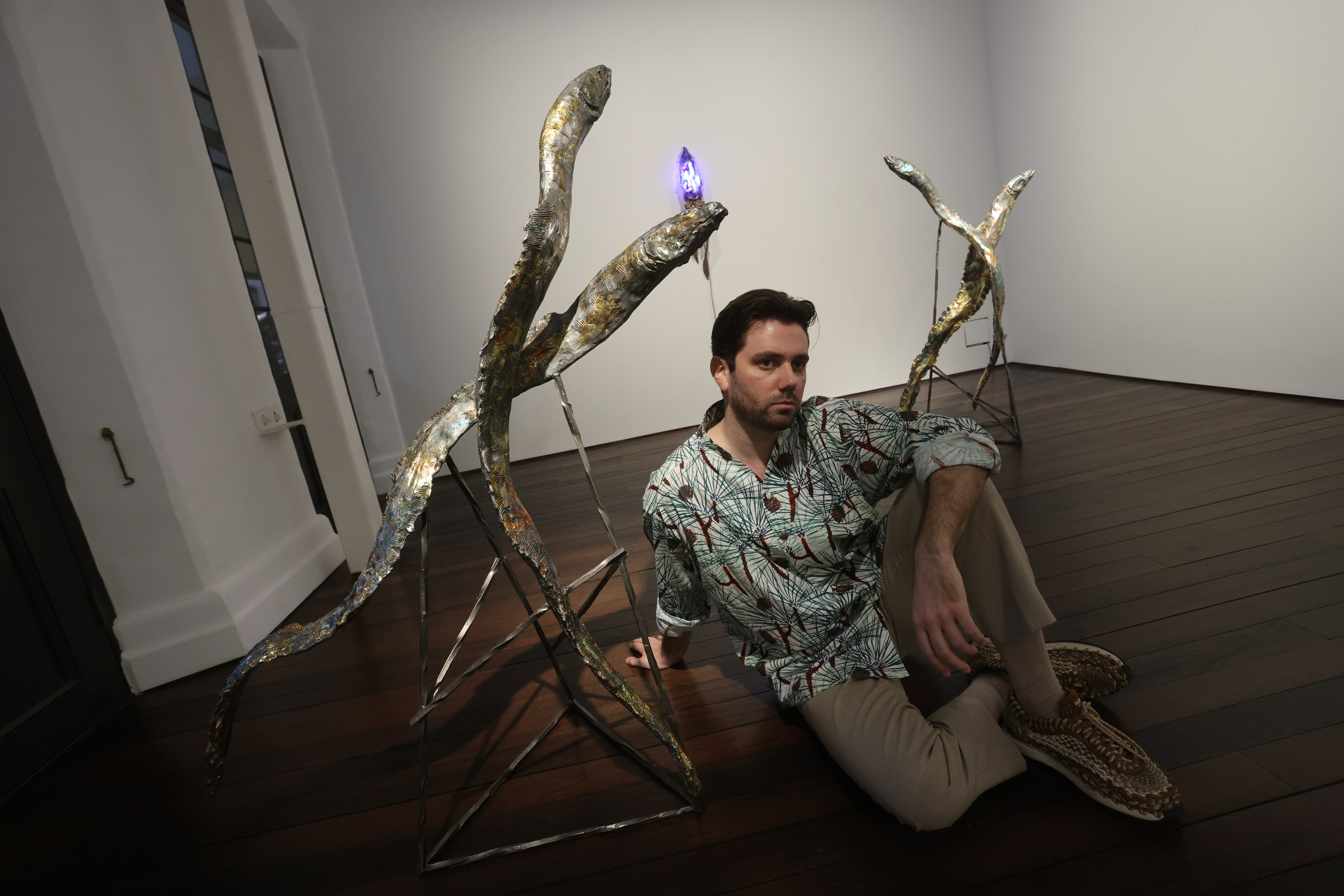 French artist Jean-Marie Appriou with some of his sea-life sculptures at his exhibition “Magnetic” at Tai Kwun, Hong Kong. Photo: Jonathan Wong