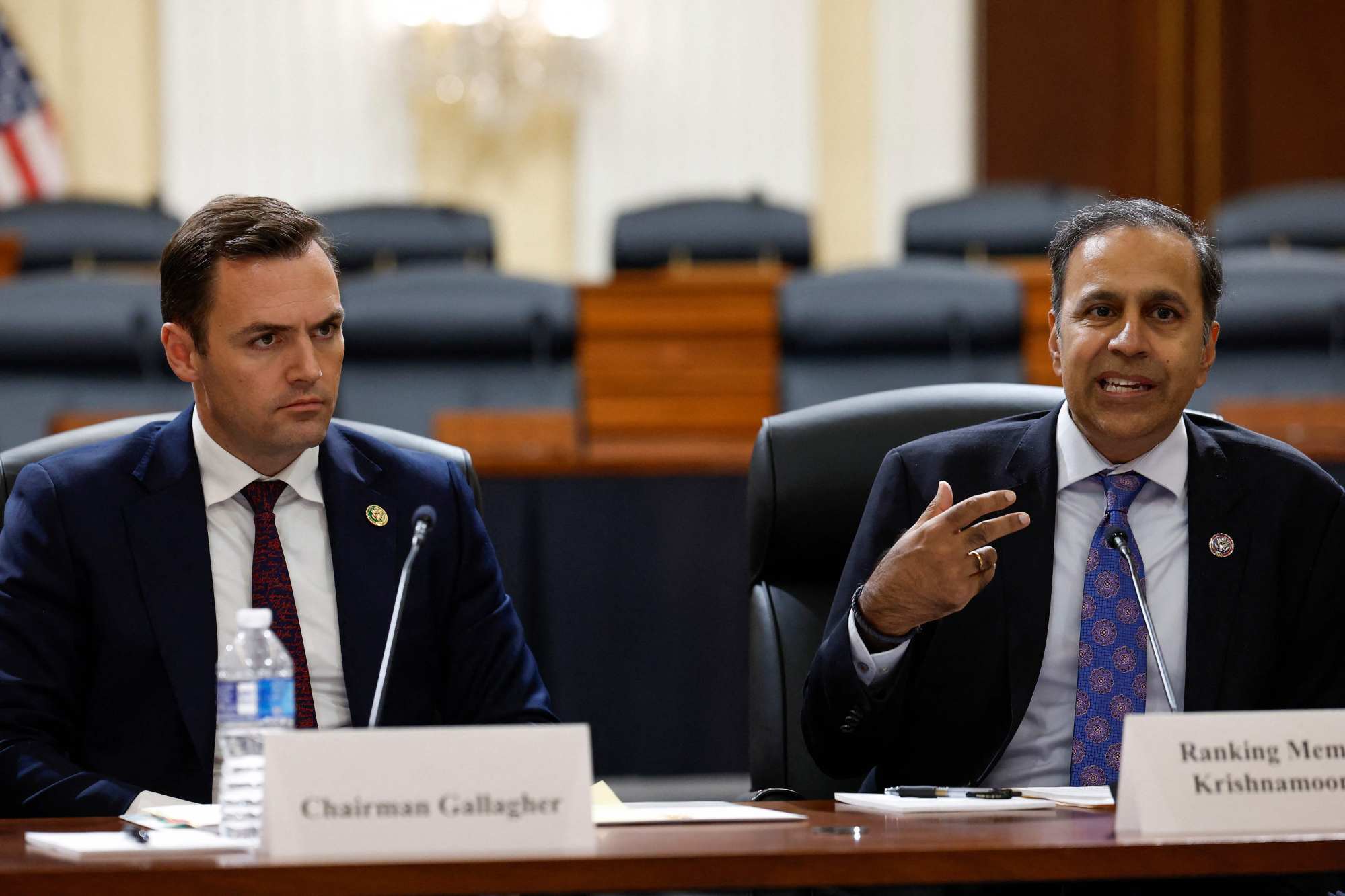 Representatives Raja Krishnamoorthi (right) and Mike Gallagher, chairman of the House select committee on China. Photo: Getty Images via AFP