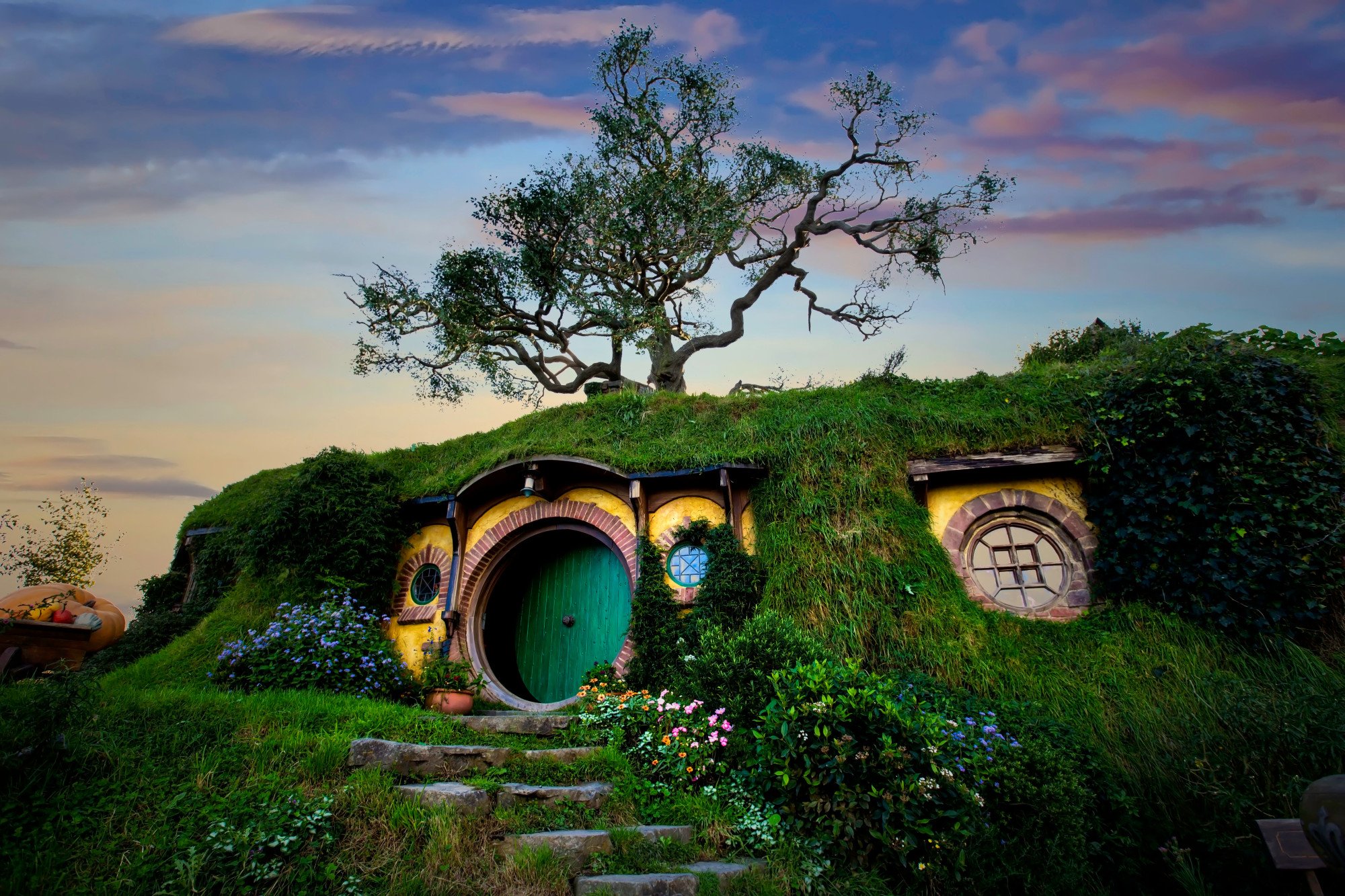 The set of Hobbiton in Matamata, New Zealand, created for filming “The Lord of the Rings” and “Hobbit” films. Photo: Shutterstock