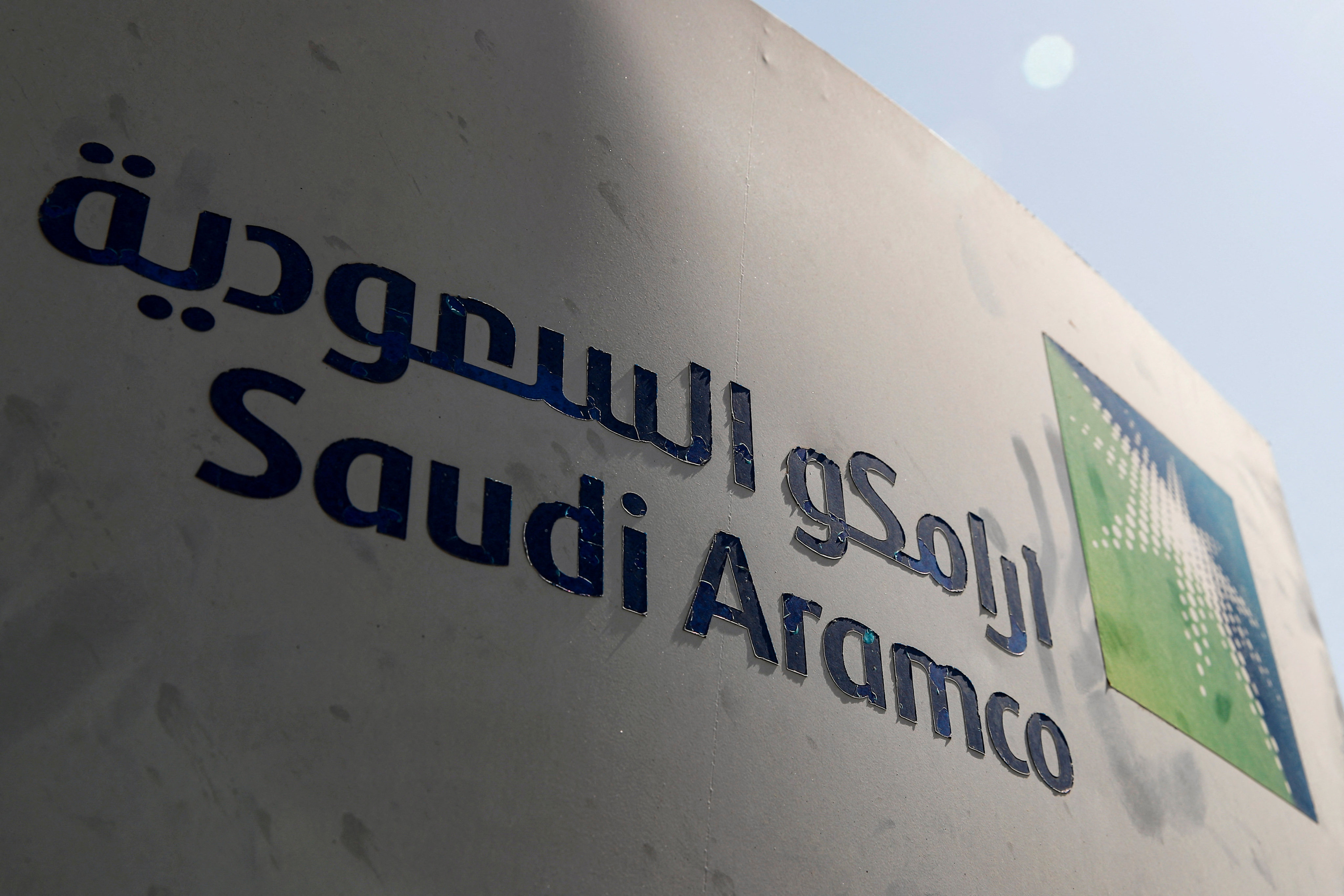 The Saudi Aramco logo is pictured at an oil facility in Khurais, Saudi Arabia. Photo: Reuters