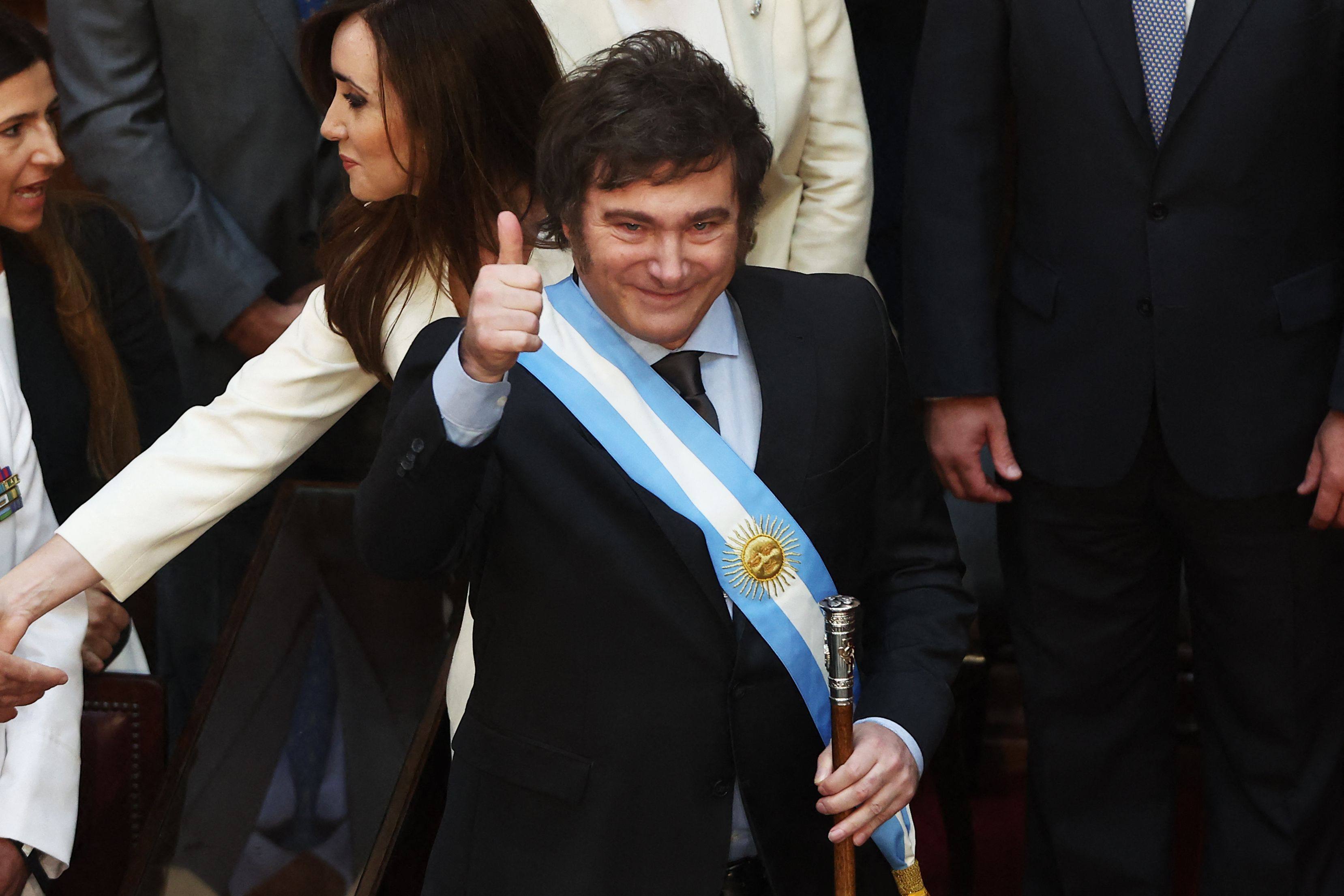 Argentina’s new president, Javier Milei, during his inauguration ceremony in Buenos Aires on Sunday. Photo: AFP