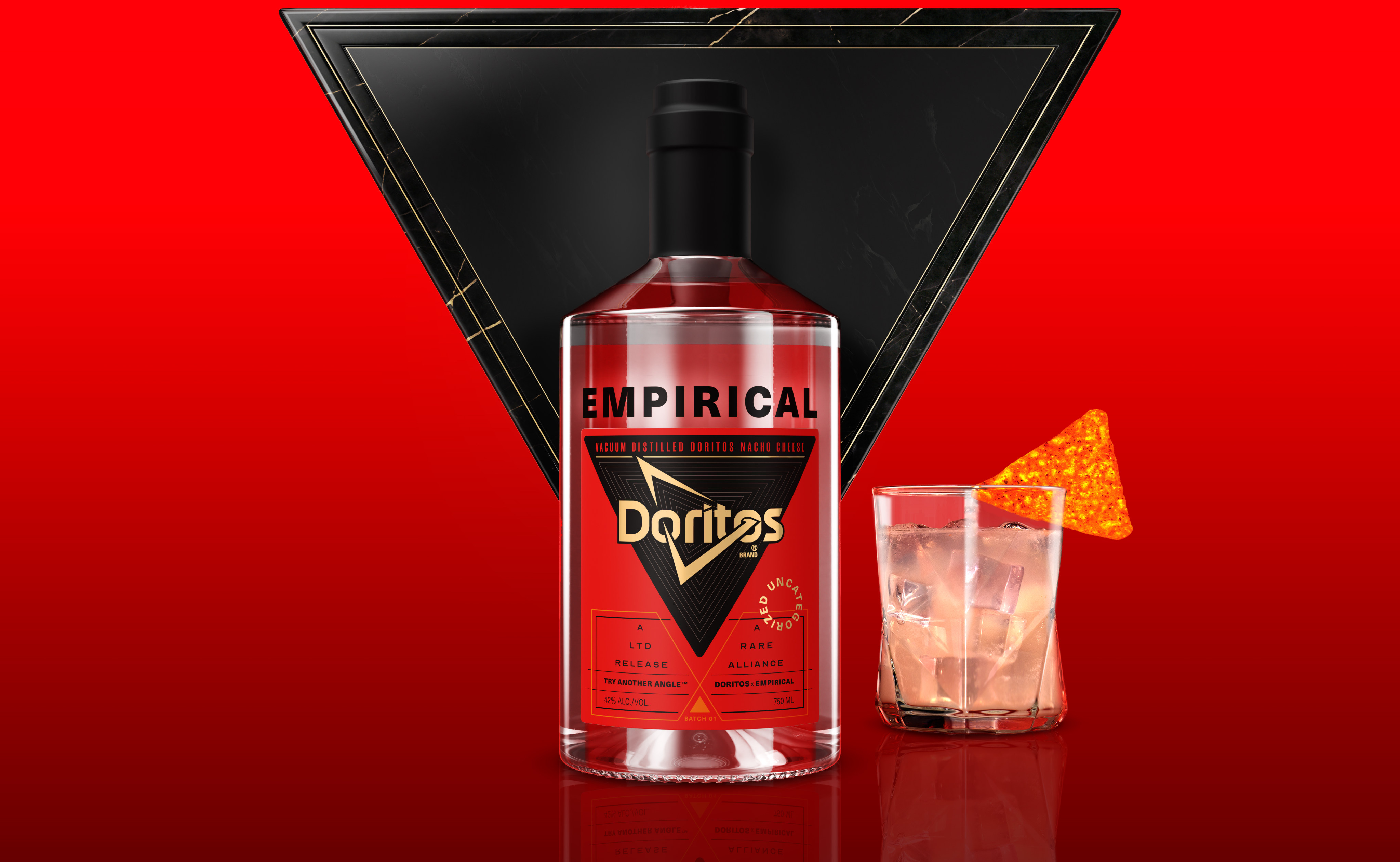 Empirical and Doritos have collaborated on a nacho cheese tortilla chip-flavoured spirit. We are not kidding. Photo: PepsiCo Design