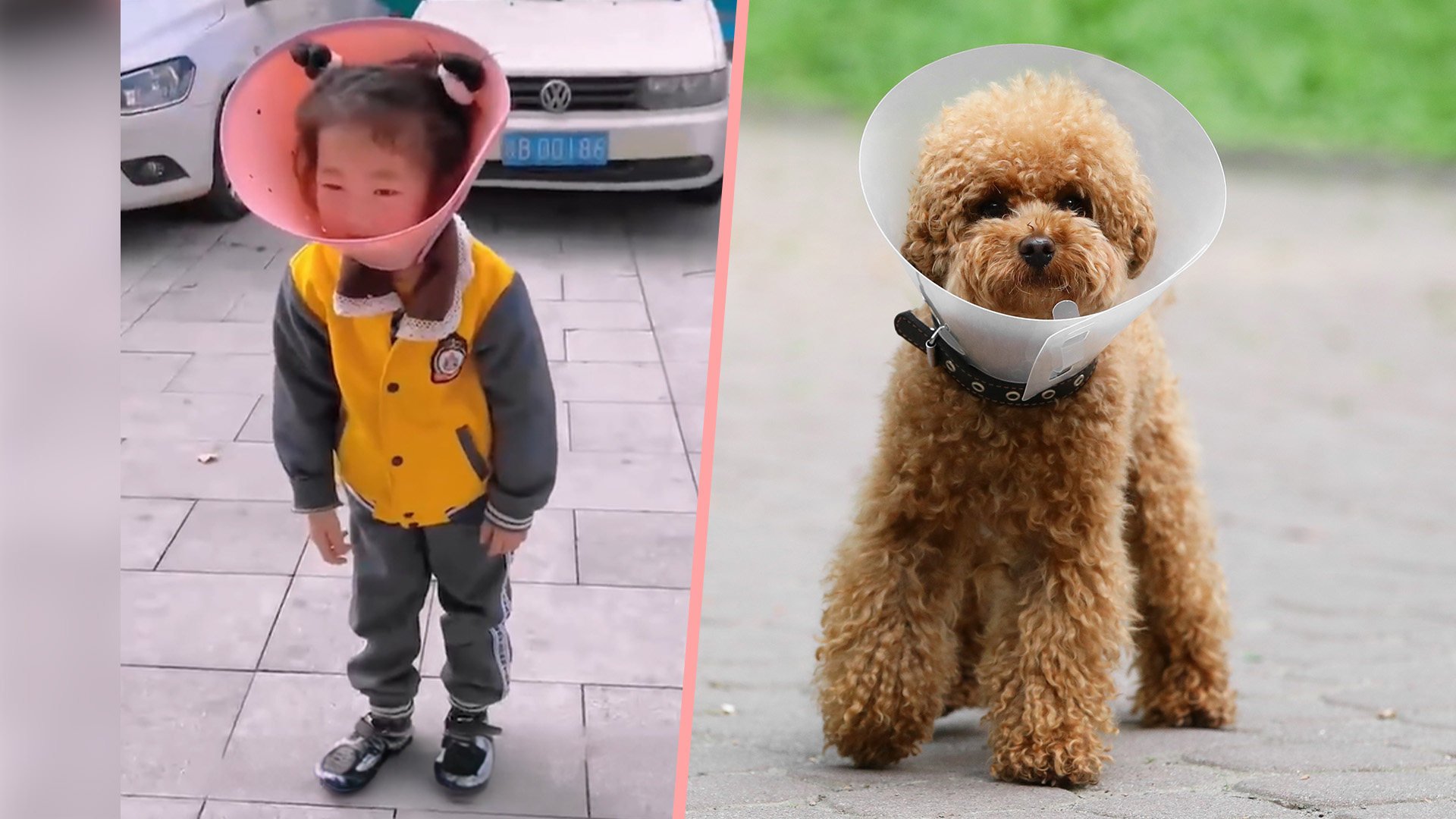 A young girl showed hesitation when she was compelled to wear a dog cone collar, which was intended to prevent her from excessively using her mobile device. Photo: SCMP composite/Shutterstock/Weibo