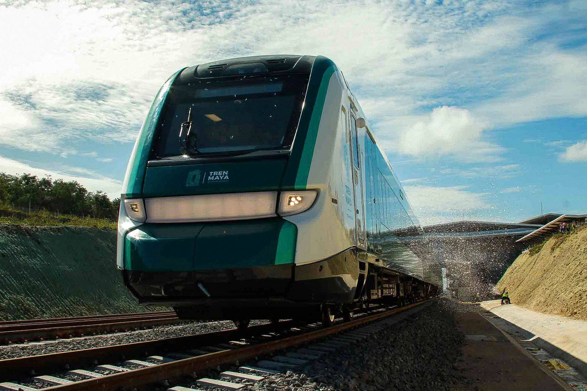 The new Mayan Train is seen at its inauguration at the San Francisco Campeche station in Mexico on Friday. Photo: Mexican Presidency via AFP