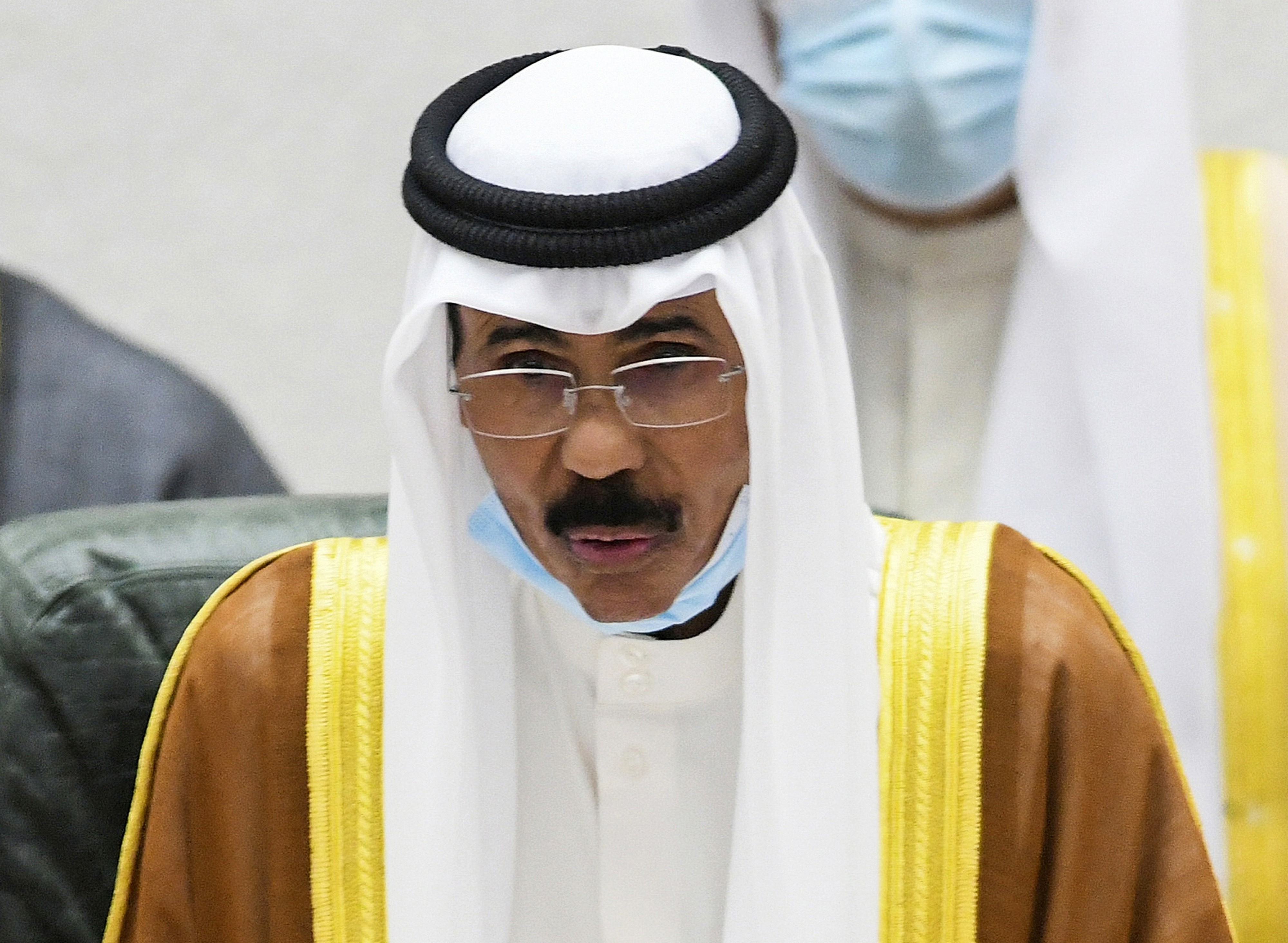 The Emir of Kuwait Sheikh Nawaf al-Ahmad al-Sabah performs the constitutional oath at the Kuwaiti National Assembly in 2020. Born in 1937, Sheikh Nawaf was the fifth son of Kuwait’s late ruler from 1921 to 1950 Sheikh Ahmad al-Jaber Al-Sabah. Photo: AP