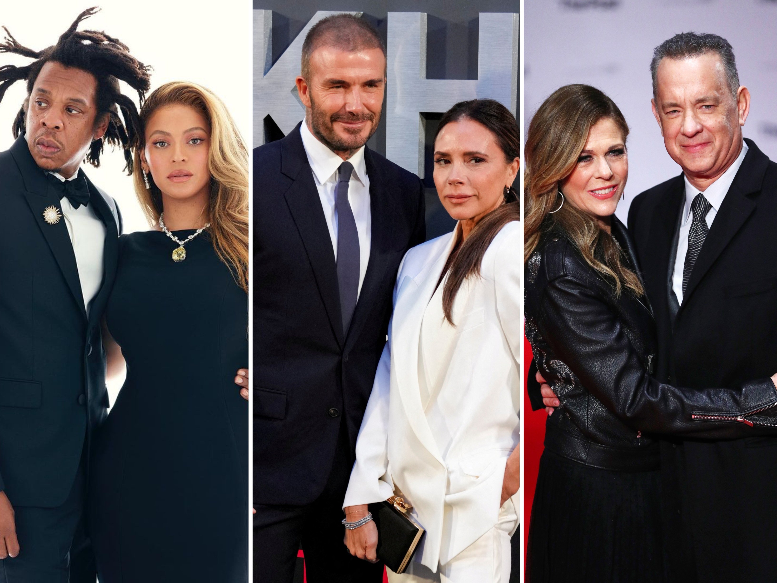 Celebrity love that has endured (from left): Jay-Z and Beyoncé, David and Victoria Beckham, and Rita Wilson and Tom Hanks. Photos: @beyonce/Instagram, Reuters, EPA