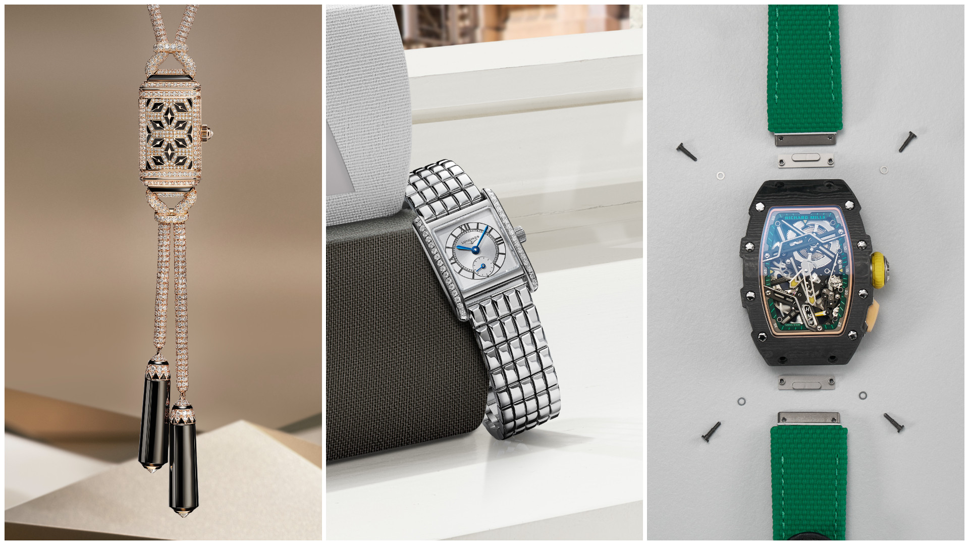 From left to right: Jaeger-LeCoultre Reverso Secret Necklace; Longines Mini Dolce Vita; Richard Mille RM 07-04.The year has seen a deluge of options in timepieces traditionally geared towards women and watches as a whole becoming more unisex adds still more choice. Photos: Handout