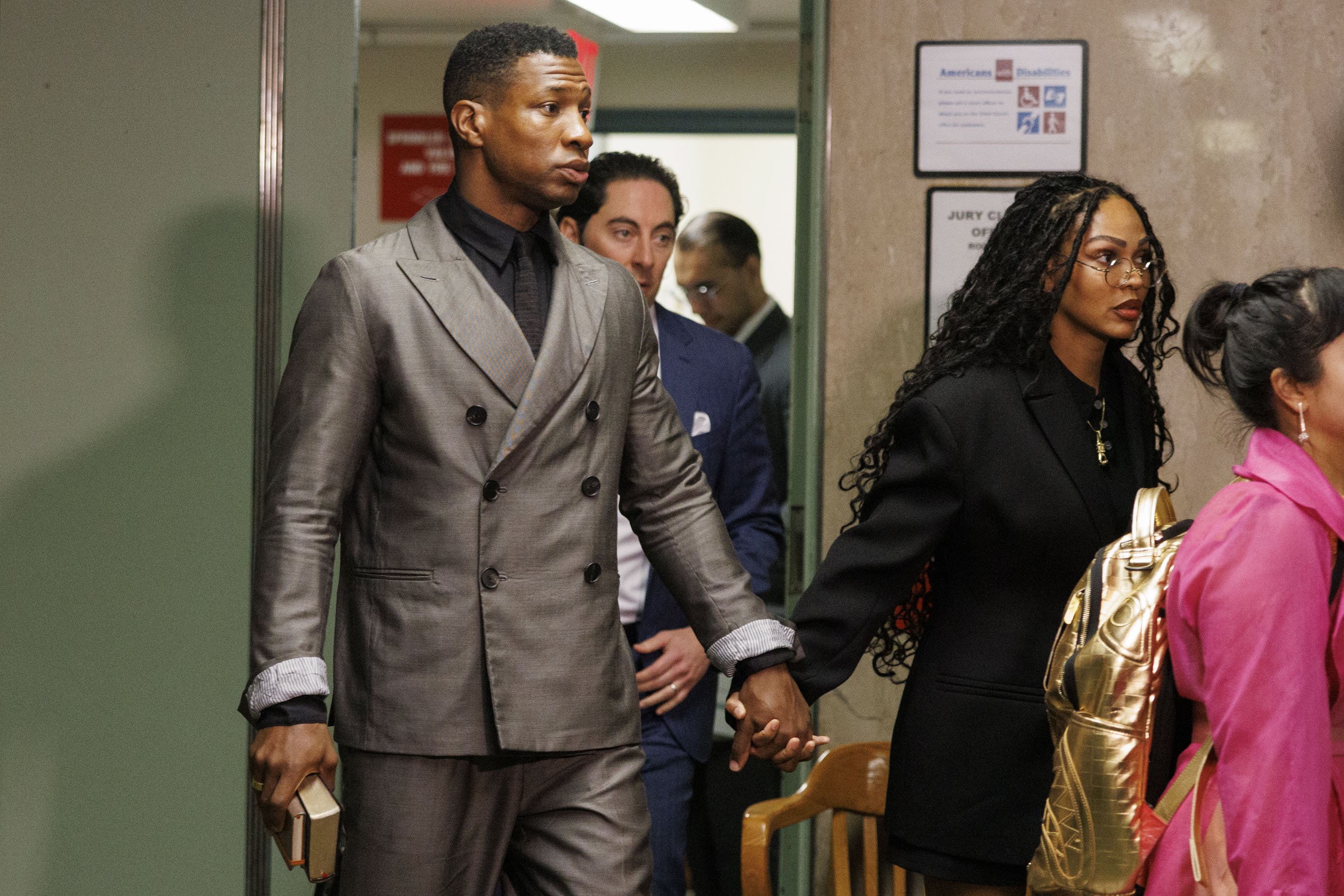 US actor Jonathan Majors enters a courtroom in New York on Monday. Photo: EPA-EFE