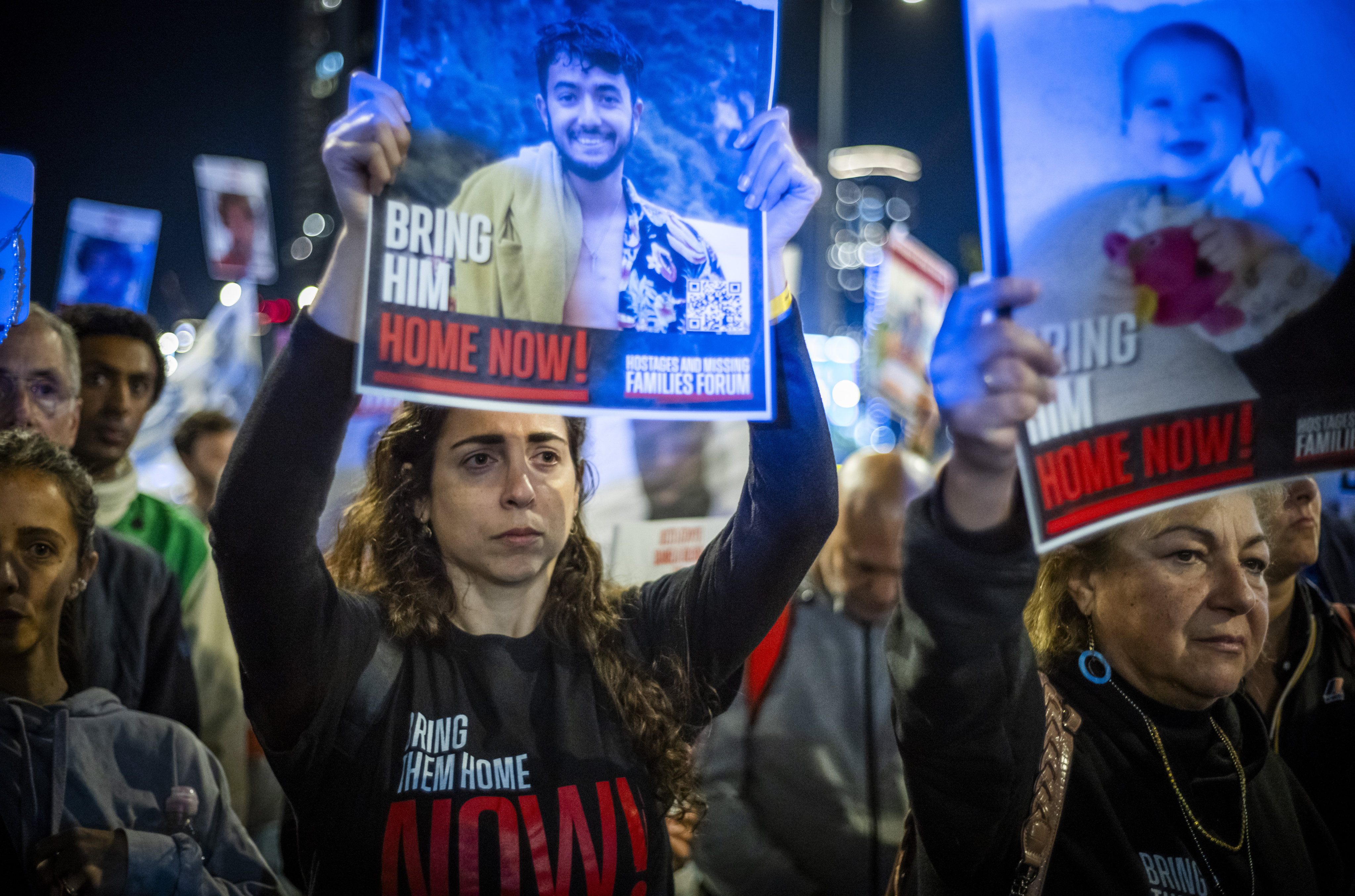 Protesters outside Israel’s Kiriya military base on Saturday call on Prime Minister Benjamin Netanyahu to do more to secure the release of the remaining hostages held in Gaza. Photo: dpa