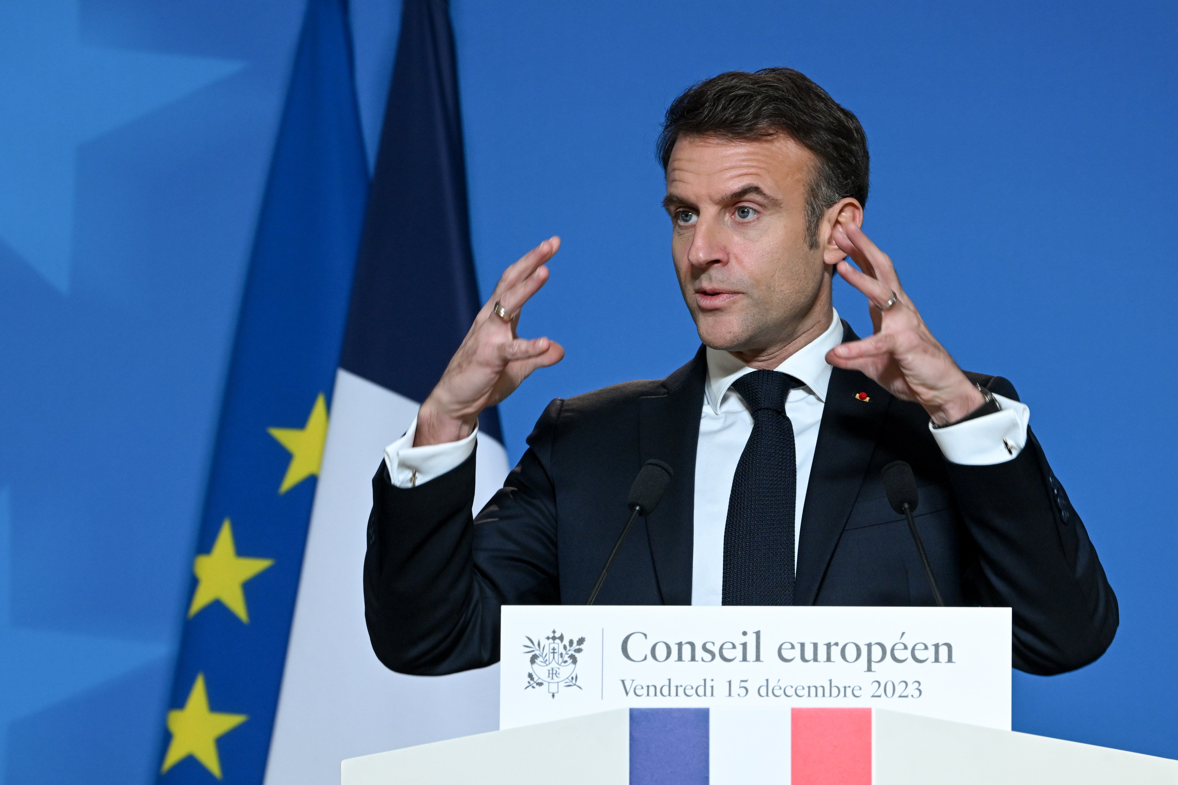 French President Emmanuel Macron speaks during a press conference during the second day of the EU Summit on December 15. Macron has seized upon a delay in negotiations over a trade deal between the European Union and Mercosur to register his strong disapproval given the potential effects on France’s agriculture sector. Photo: dpa