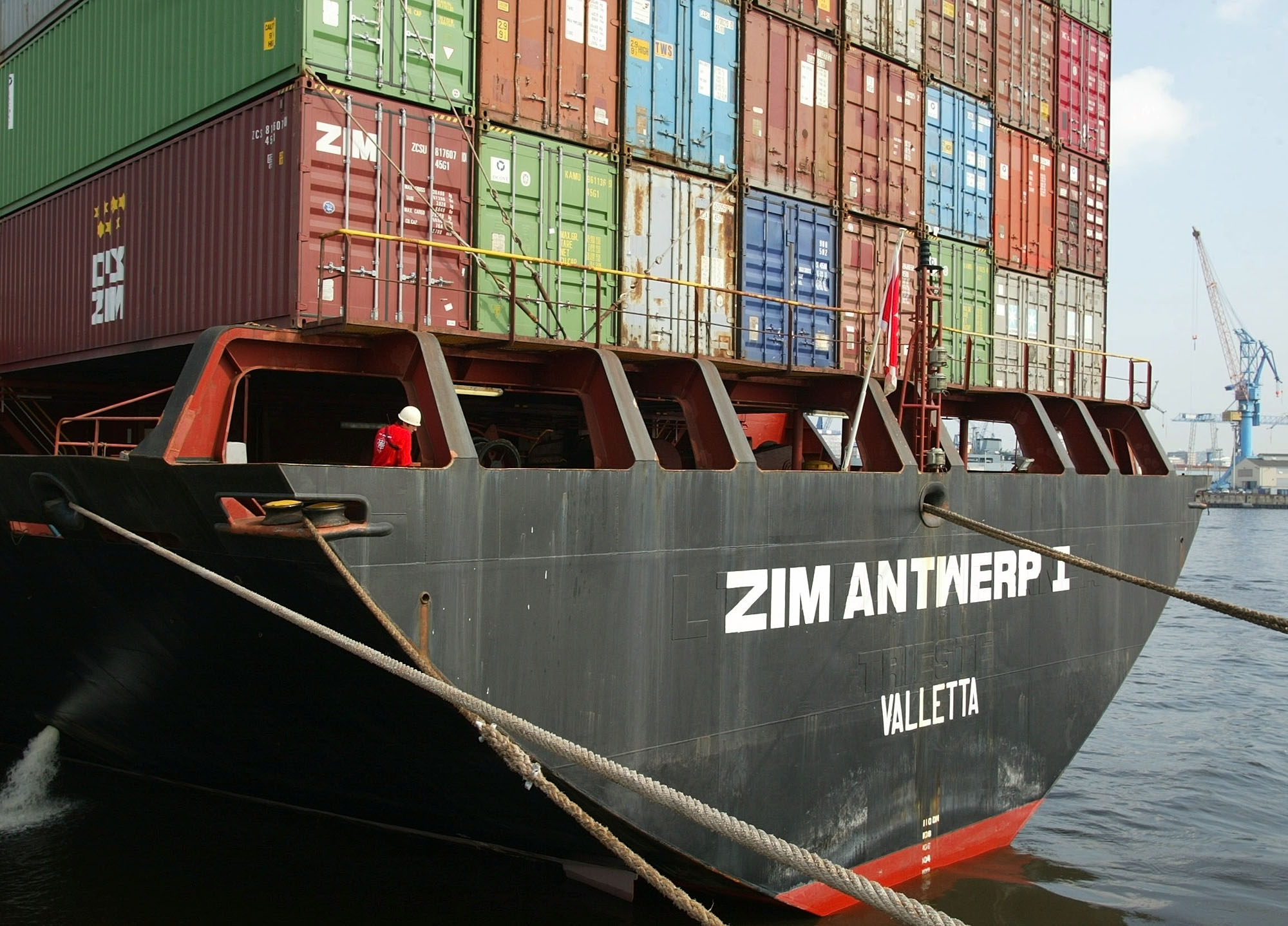 A cargo vessel owned by Israeli shipping firm Zim docked at the port of Hamburg, Germany. File photo: AP