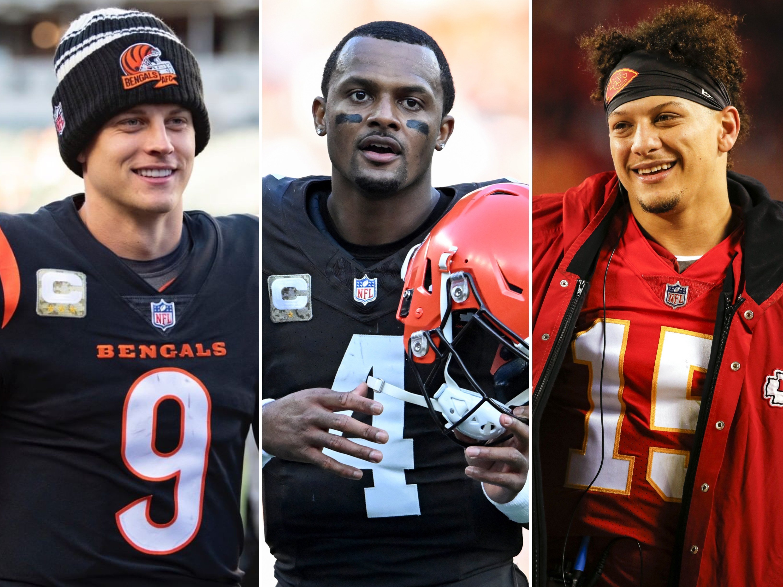 Joe Burrow, Deshaun Watson and Nick Bosa are some of the highest-paid NFL players in 2023. Photos: @joeyb_9/Instagram, Getty Images