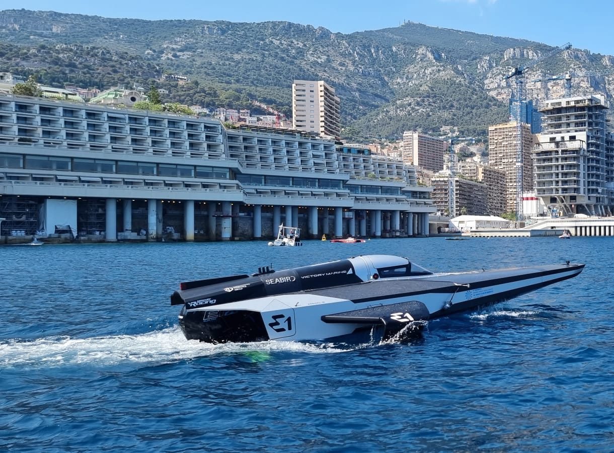 An electric powerboat is tested in the sea off Monaco. Hong Kong is the only stop in East Asia for the inaugural season of the all-electric E1 raceboat championship. Photo: E1