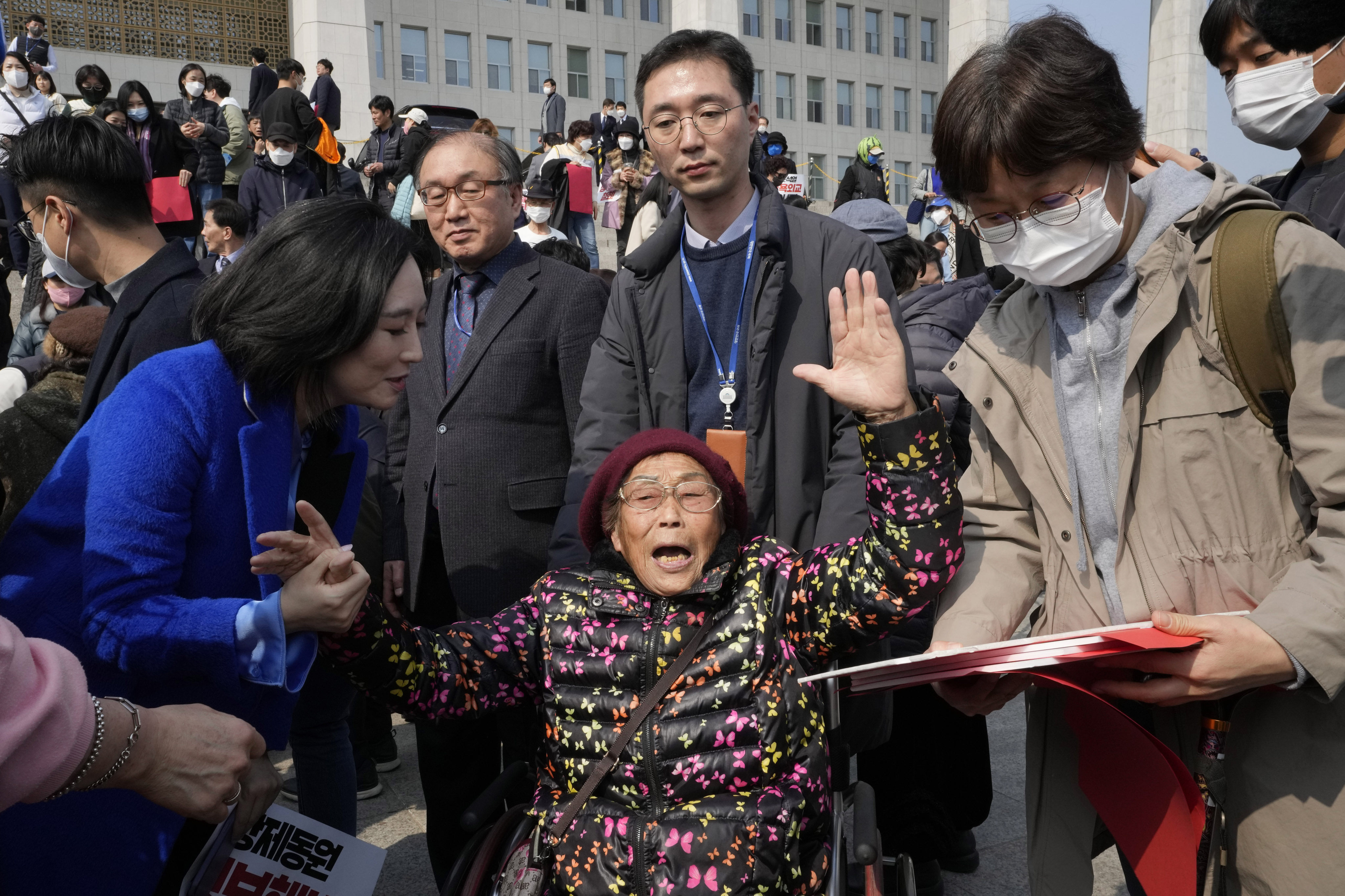 A South Korean forced labour victim attends a rally in Seoul. File photo: AP
