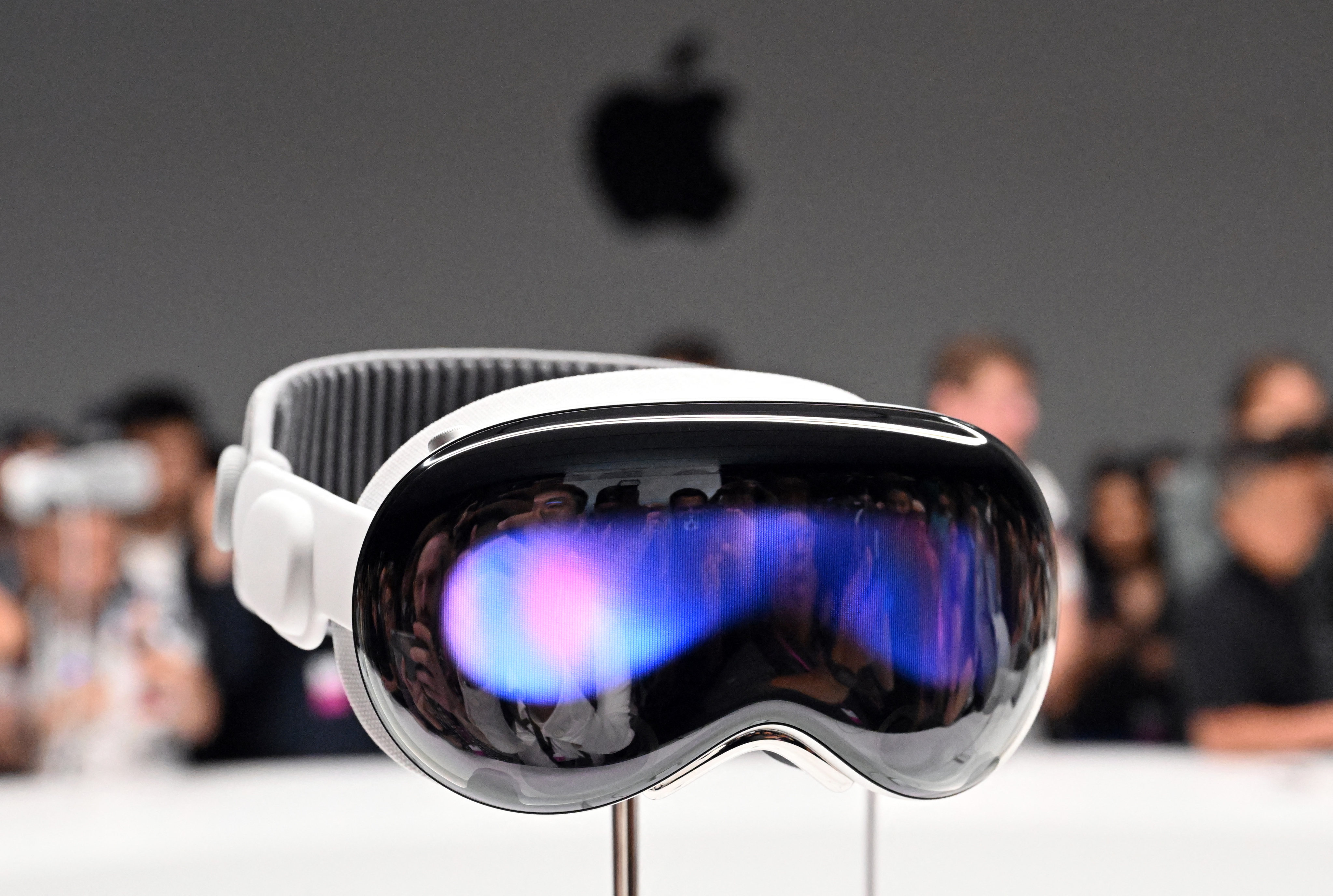 Apple’s Vision Pro headset is displayed during the company's Worldwide Developers Conference on June 5, 2023. Photo: AFP