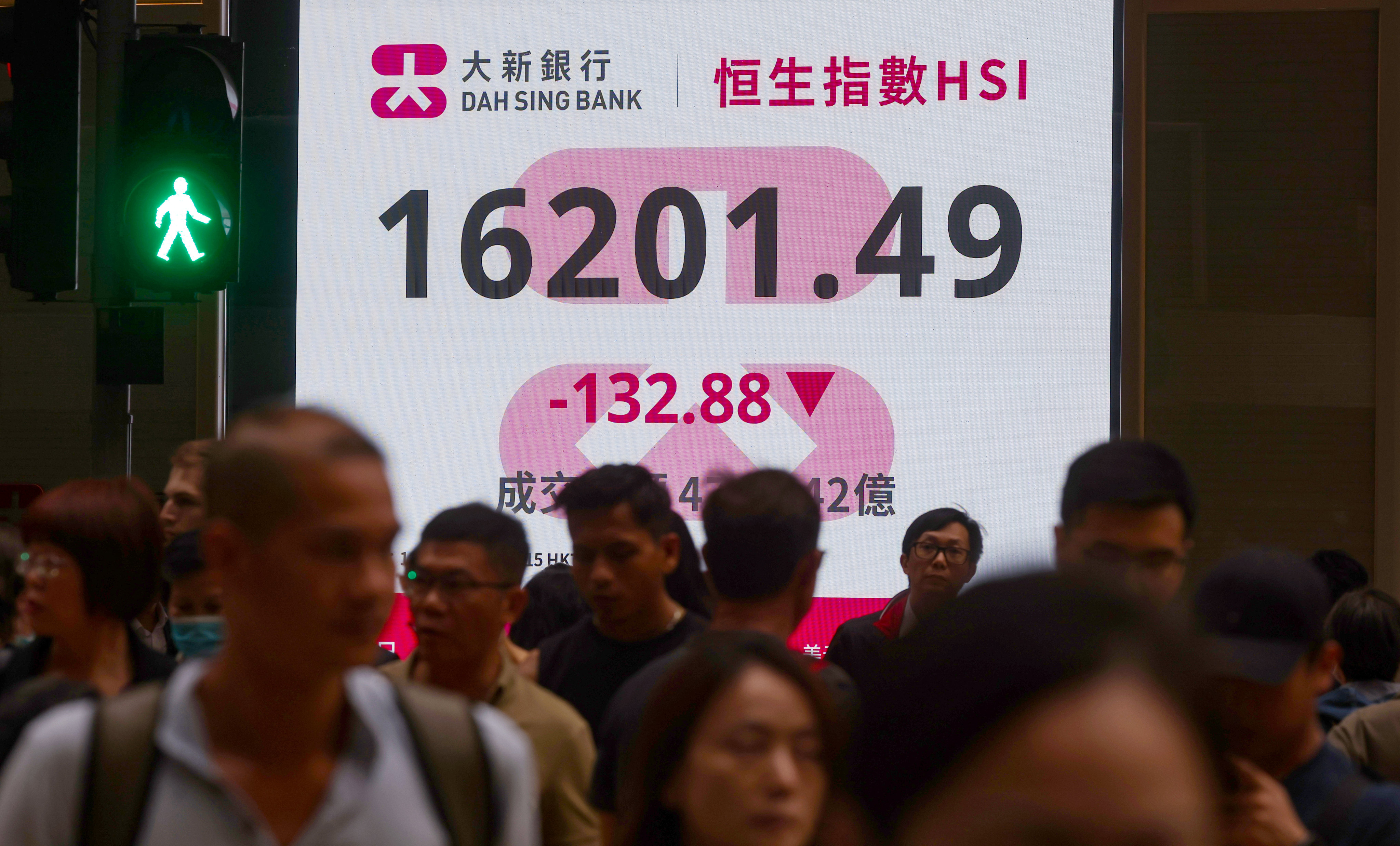 An electric monitor in Hong Kong’s Central district showing the Hang Seng Index on December 11. Despite stiff competition, Hong Kong remains one of three major financial hubs in the world. Photo: Edmond So