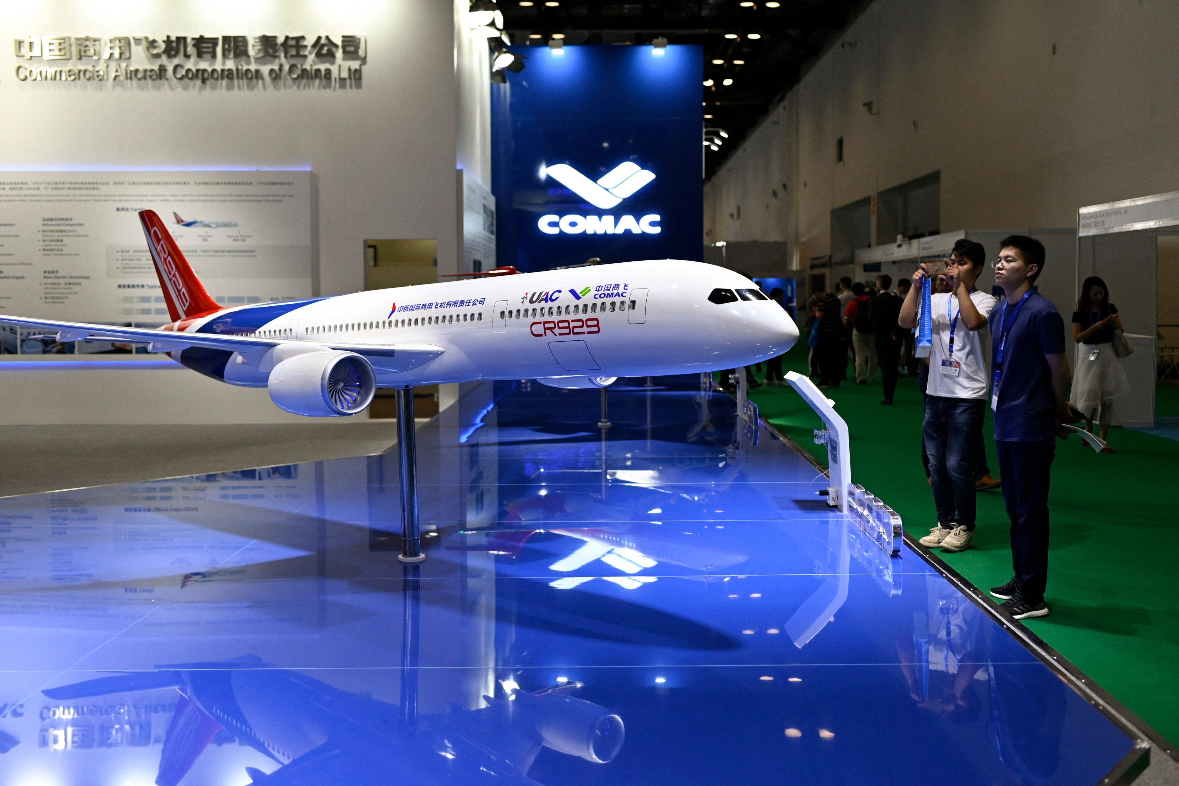 A model of the proposed CR929, a wide-bodied commercial jet to be made by Commercial Aircraft Corporation of China and Russia’s United Aircraft Corporation, on display in Beijing in 2019. Photo: AFP