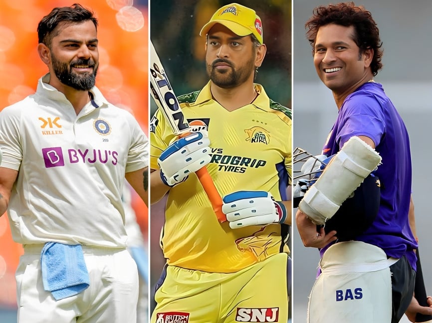 Virat Kohli, MS Dhoni and Sachin Tendulkar are some of the richest cricket players in the world in 2023. Photos: @m_s.dhoni/Instagram, AP