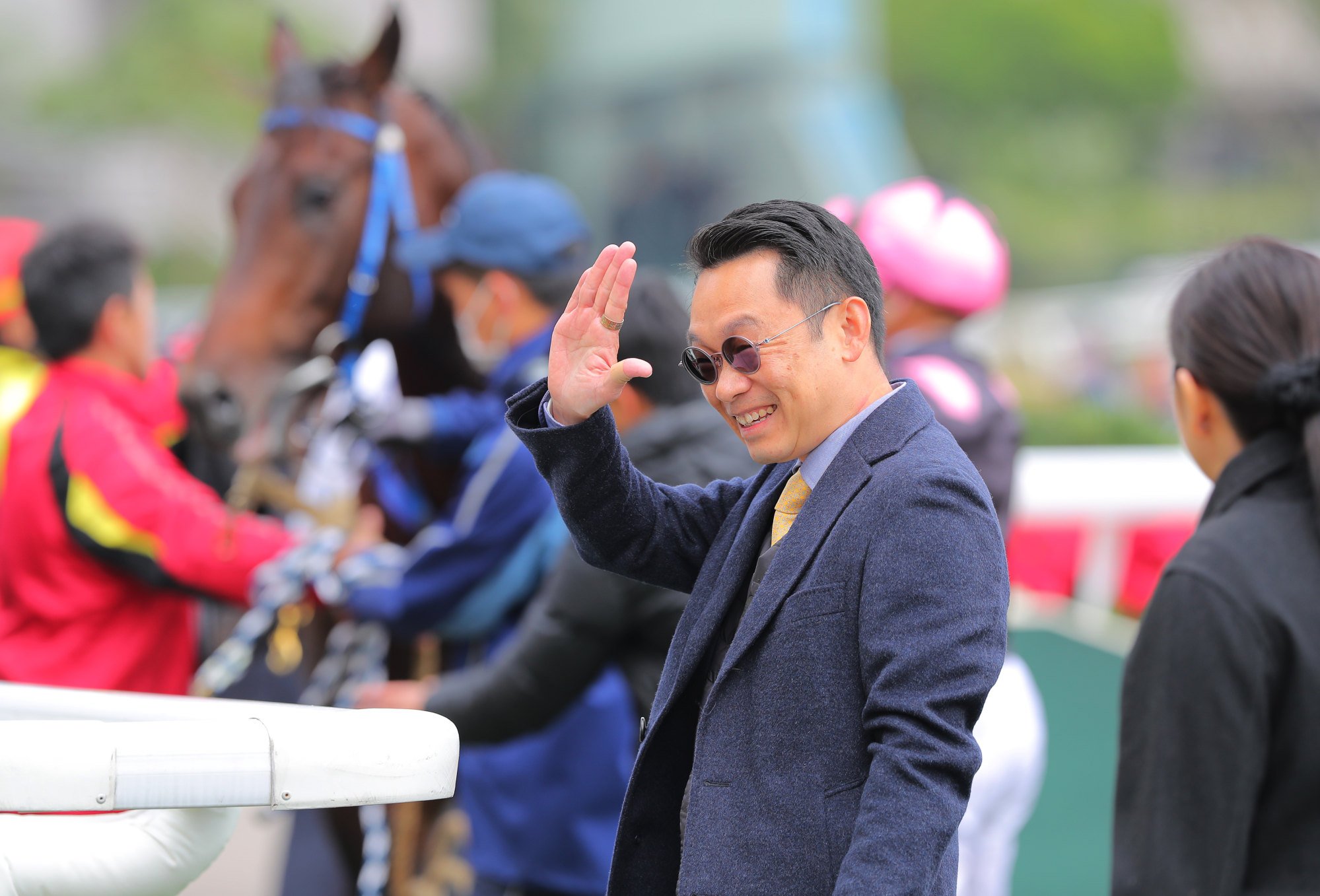 Jimmy Ting acknowledges the crowd following The Absolute’s Class Four (Restricted) Erica Handicap (1,400m) win.