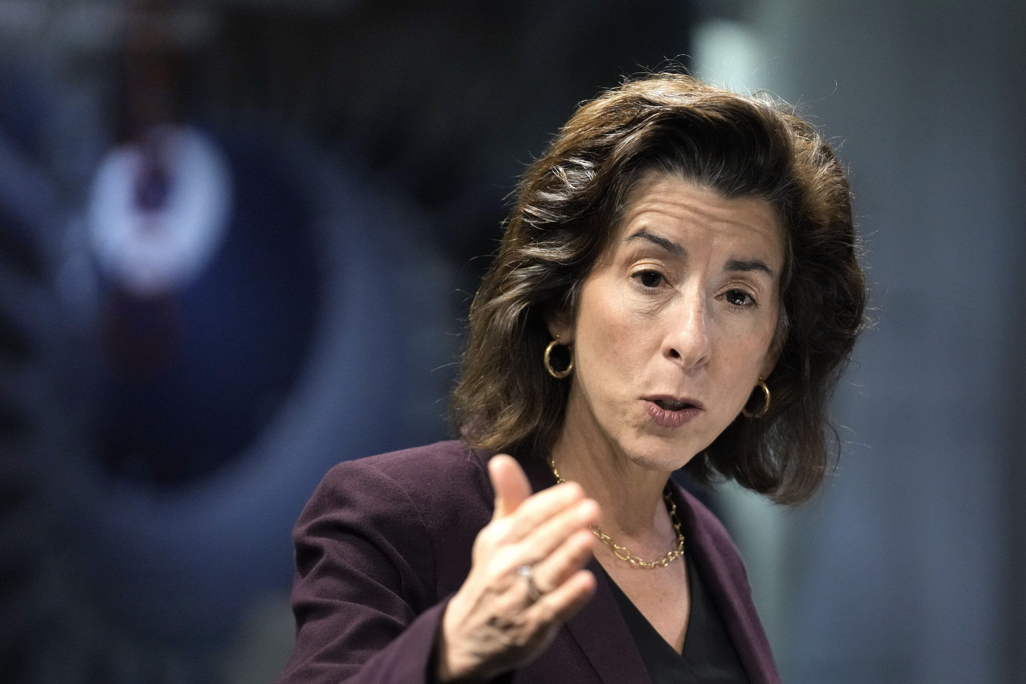 U.S. Commerce Secretary Gina Raimondo speaks during a visit to BAE Systems, Dec. 11. AP-Yonhap