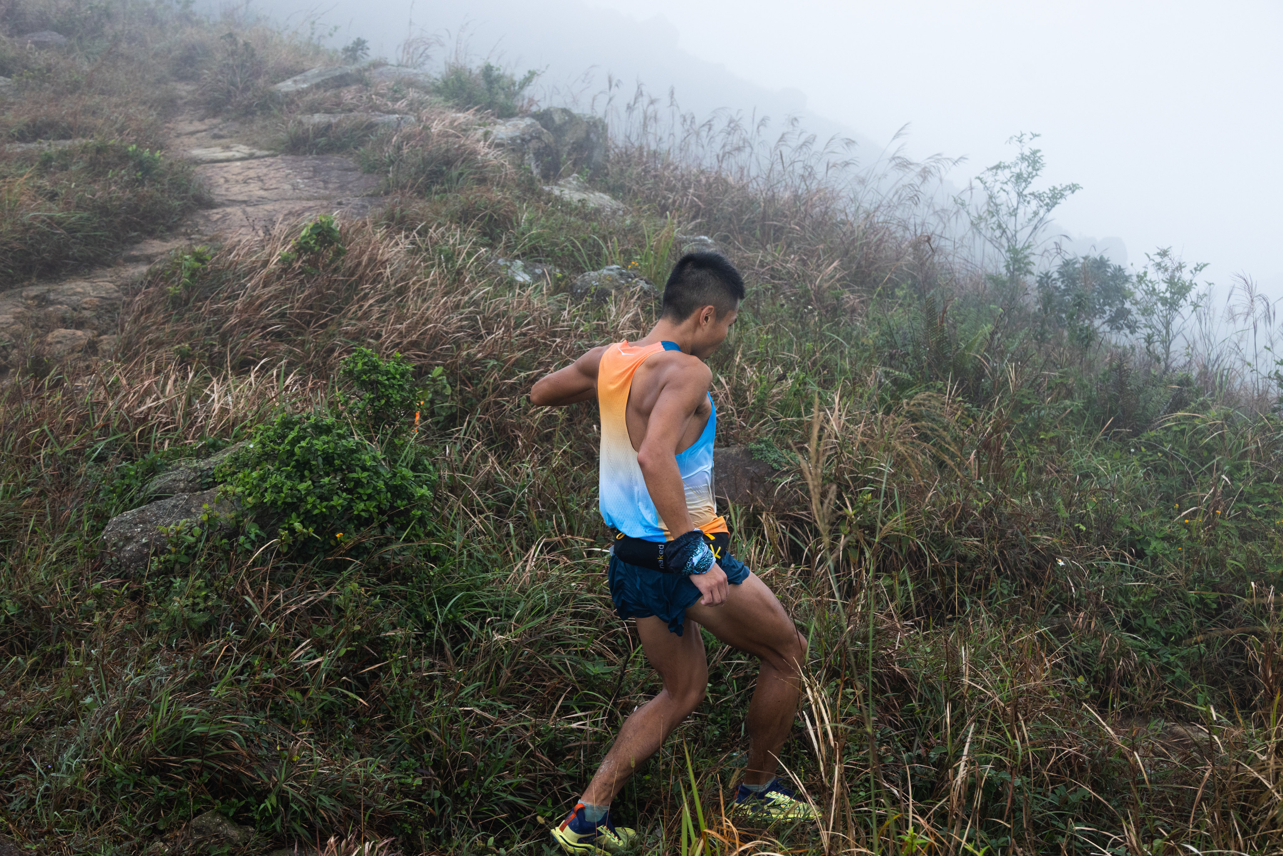 A runner heads down one of the many hills that form part of the TransLantau race in Hong Kong. Photo: TransLantau