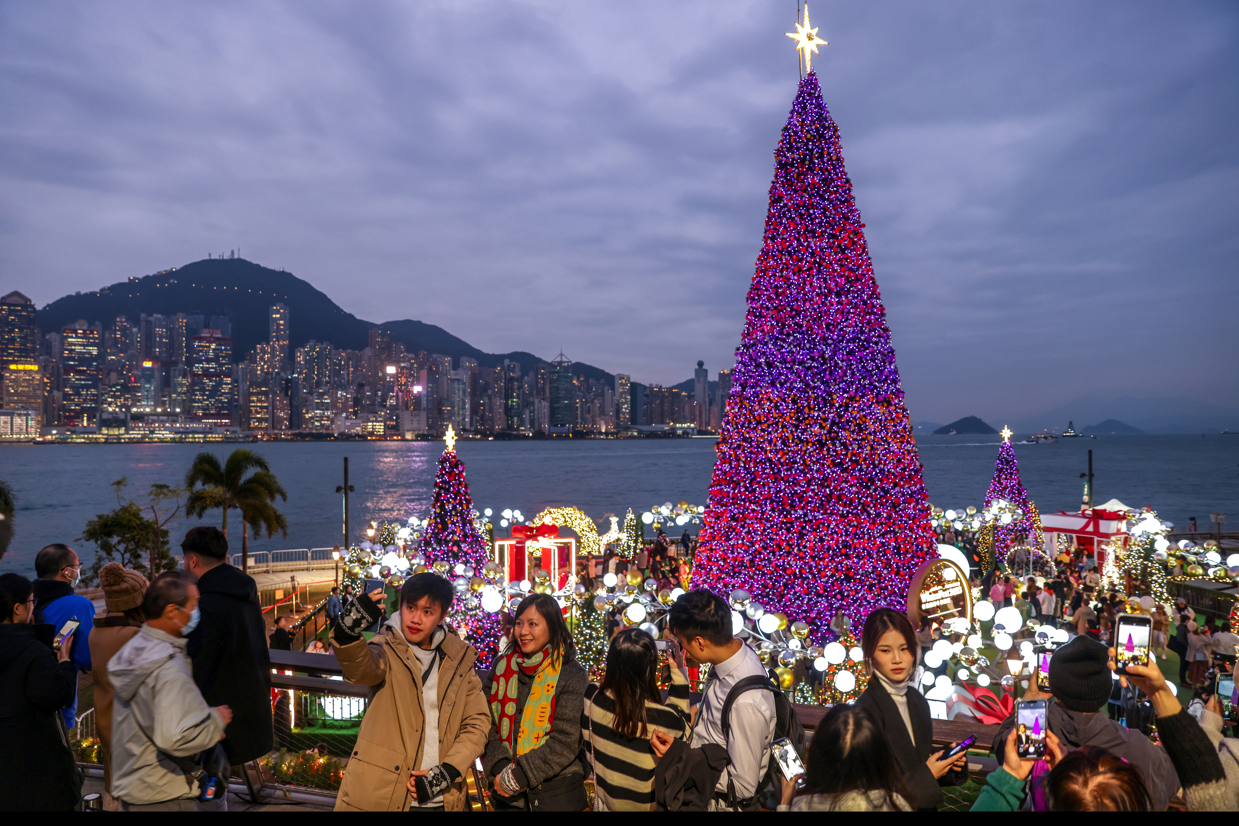 A Christmas tree at Victoria Harbour. Hong Kong is ramping up festive celebrations after three years under the pandemic. Photo: Yik Yeung-man